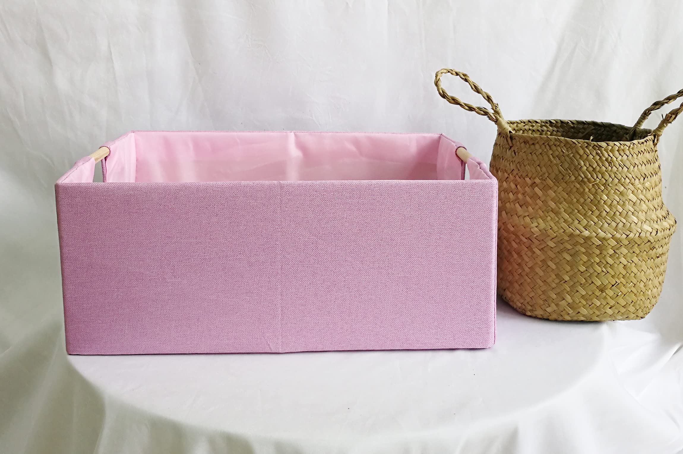 Fuuloxe Storage Bin For Shelves Rectangle Pink Closet Baskets Foldable Box With Handles Storage Bins Storage Boxes For Kids Home