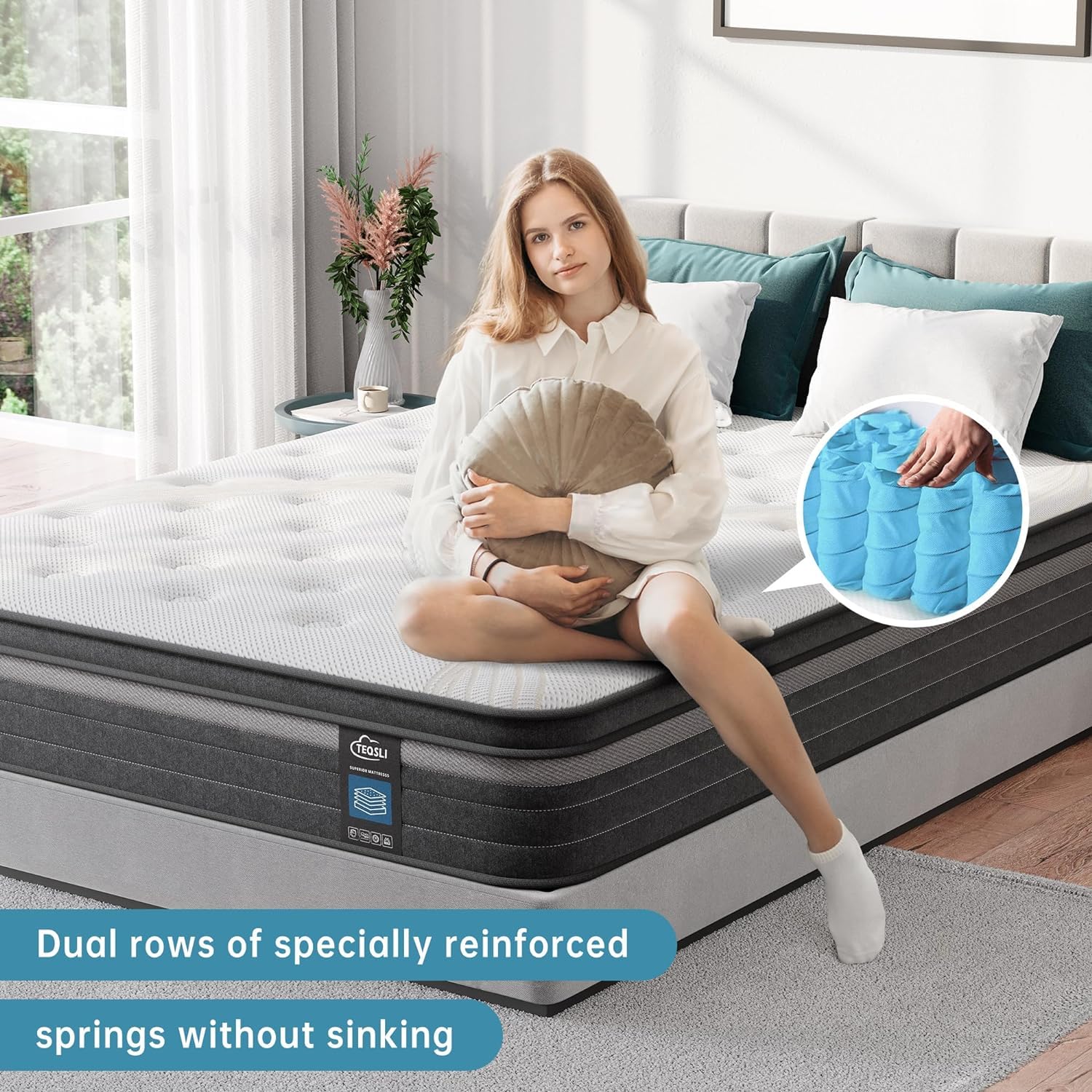 Teqsli Queen Mattress, 10 Inch Queen Mattress Hybrid, Gel Memory Foam With Queen Size Mattress In A Box & Individually Pocketed