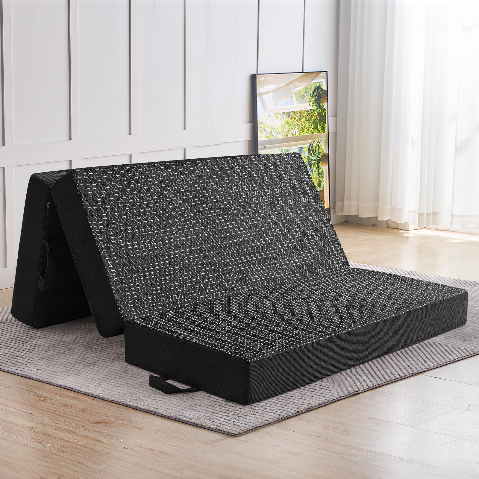 Folding Mattress Full Size,6 inch Memory Foam Tri Portable Trifold Mattress Topper Full with Breathable & Washable Cover, Foldab