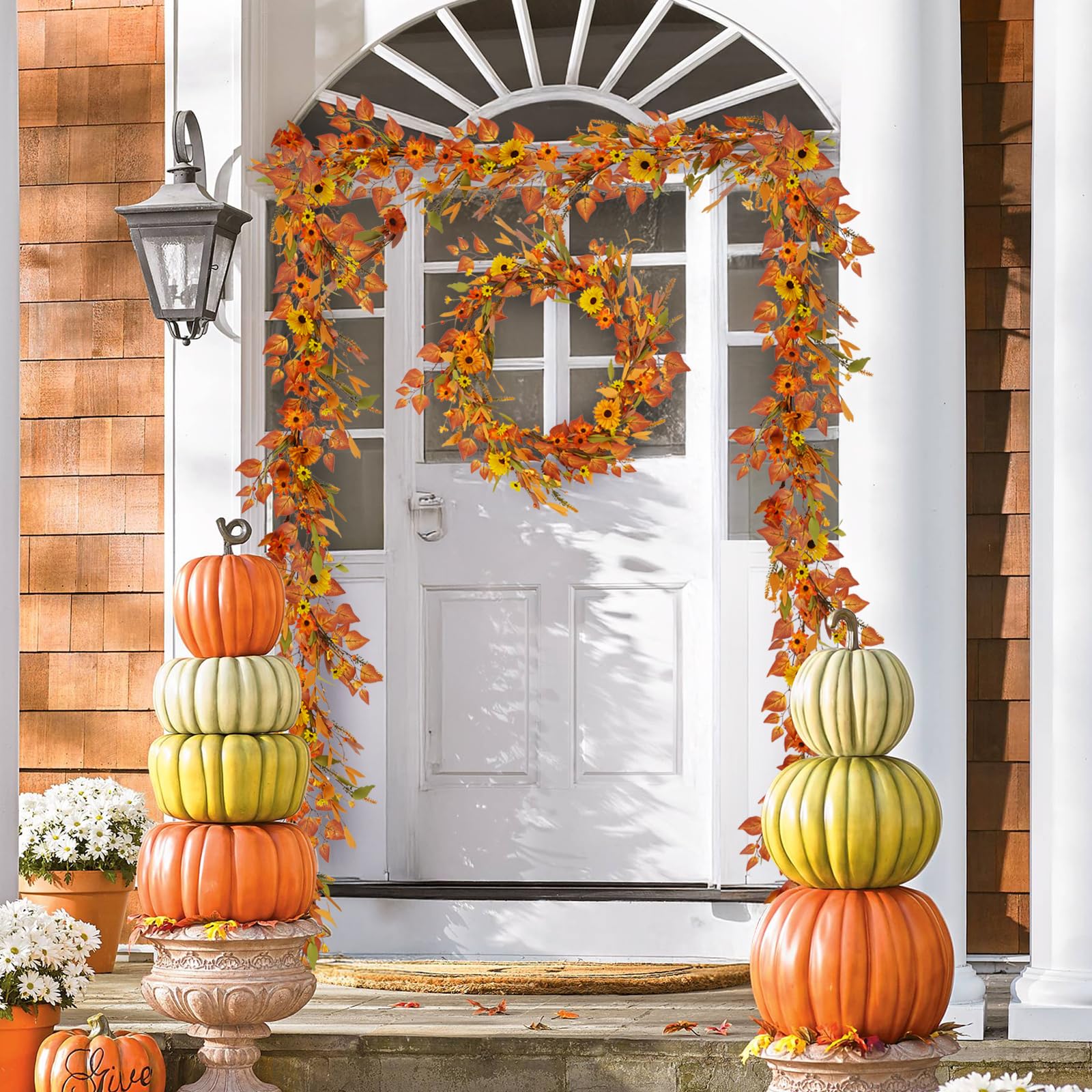 HUAESIN Fall Decor 6FT Fall Garland Autumn Eucalyptus Maple Leaves Harvest Festival Thanksgiving Christmas Hanging Flower Garlan
