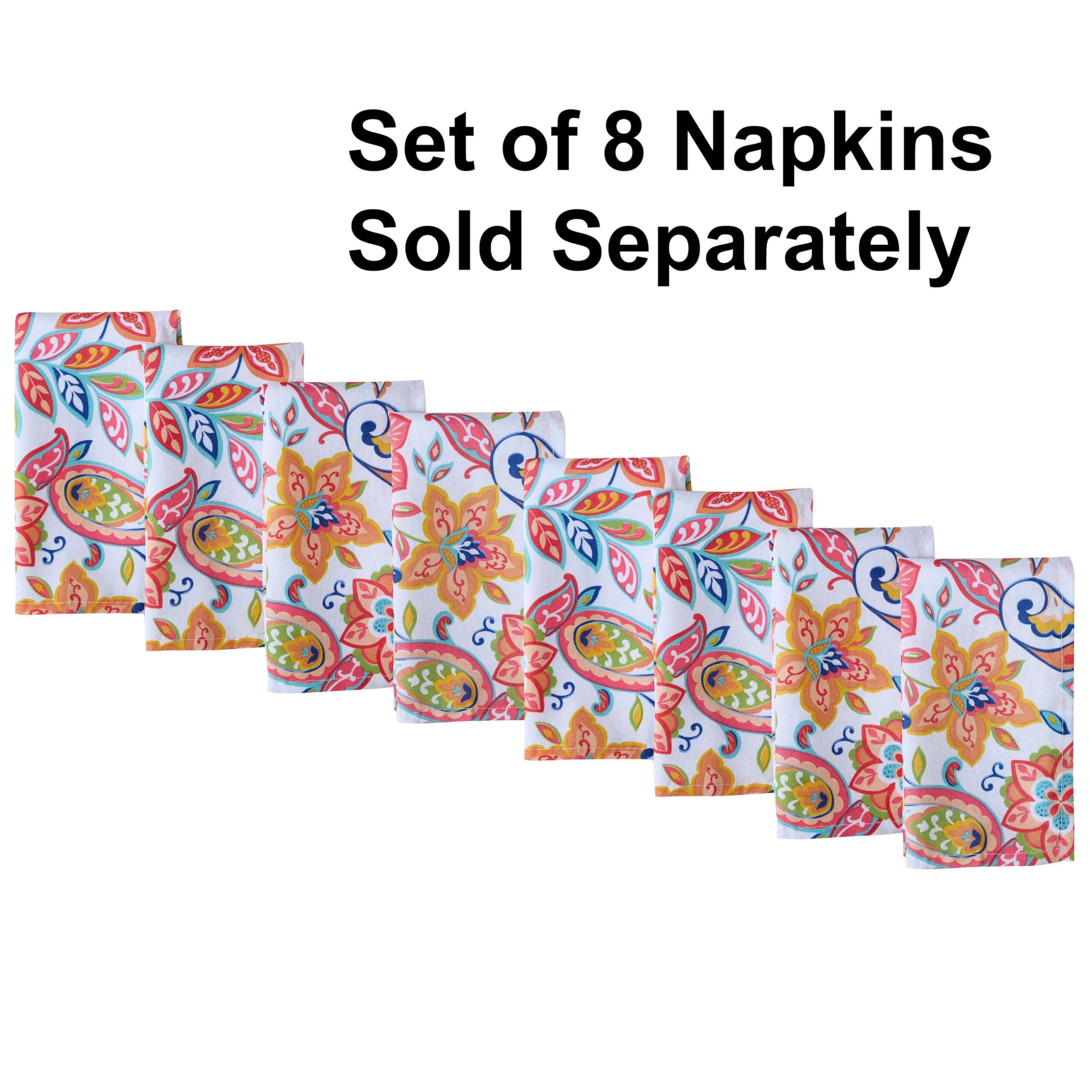 Newbridge Square Fabric Napkins, Bohemian Coral Paisley, Set Of 8 Napkins, Stain And Water Resistant Heavy Weight Summer Napkins