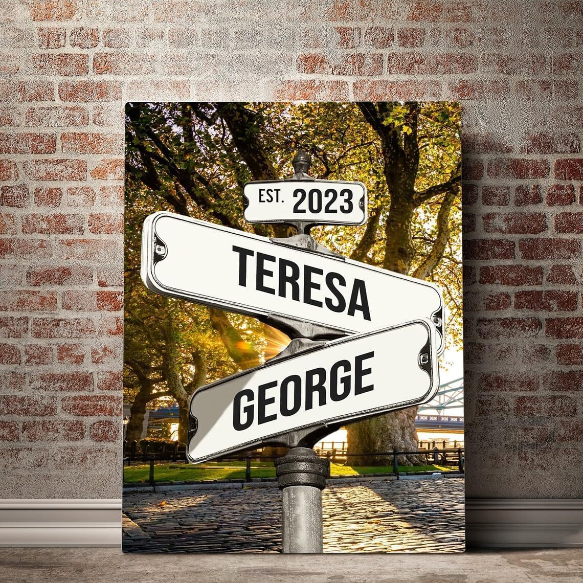 Personalized Canvas Wall Art - Lovers Crossroads Street Sign Custom Art Canvas Or Poster - Anniversary, Couple, Wedding Gift Can
