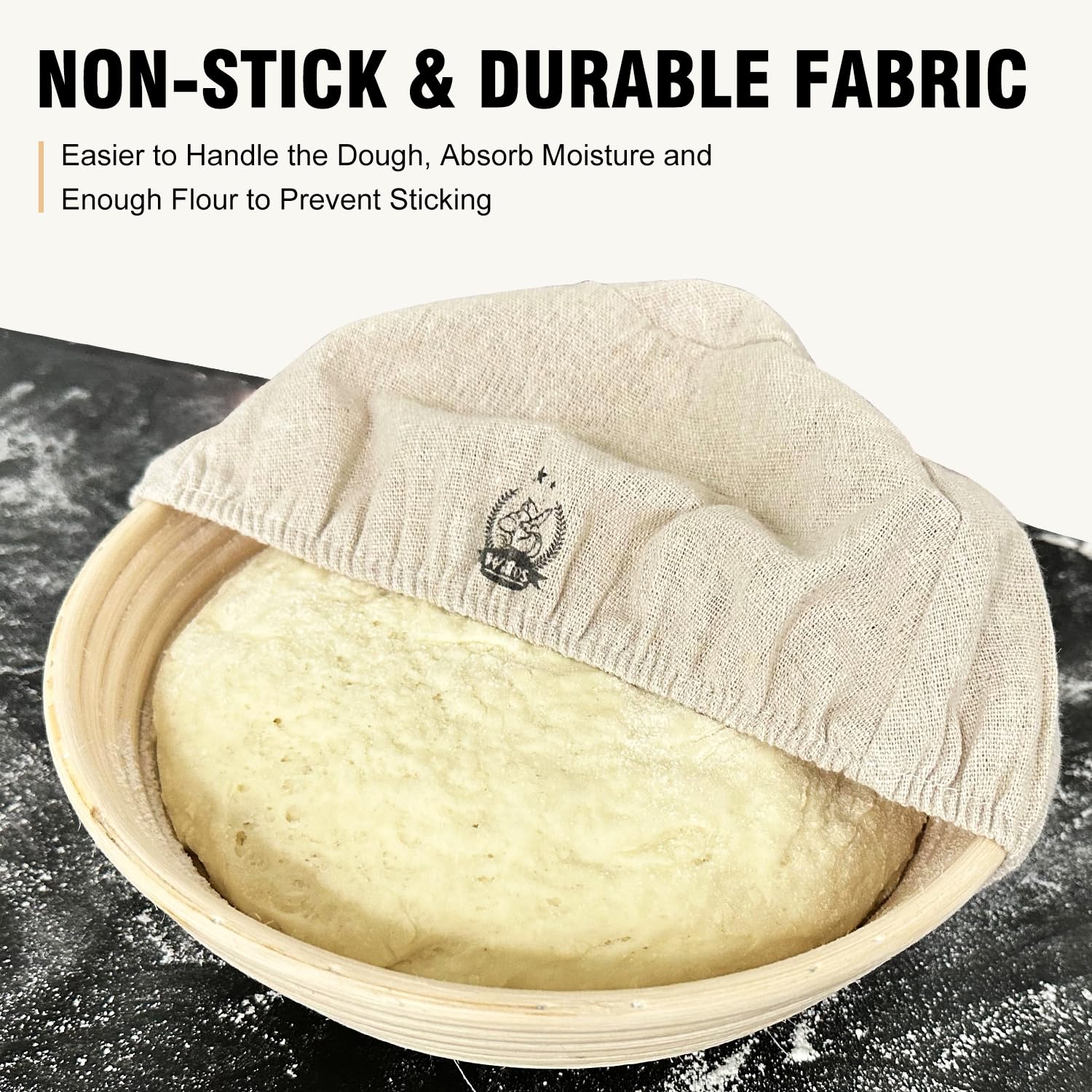 Walfos Bread Basket Liner Cloth, 6 Packs 10 Inch Round Bread Proofing Basket Cloth Liner, Baking Dough Basket Cover Natural Ratt