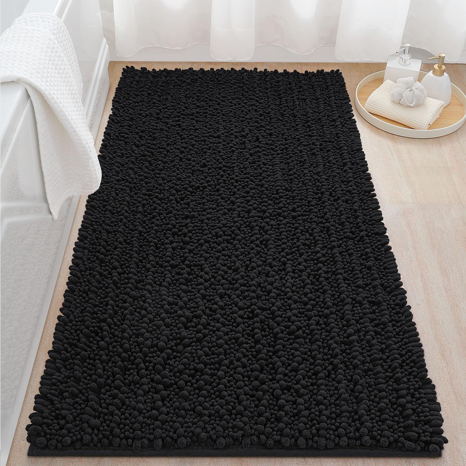 Dexi Bath Mat Bathroom Rug Non Slip Absorbent And Soft Floor Mats Washable Chenille For Bathtub Toilet Shower Room Entryway,24''