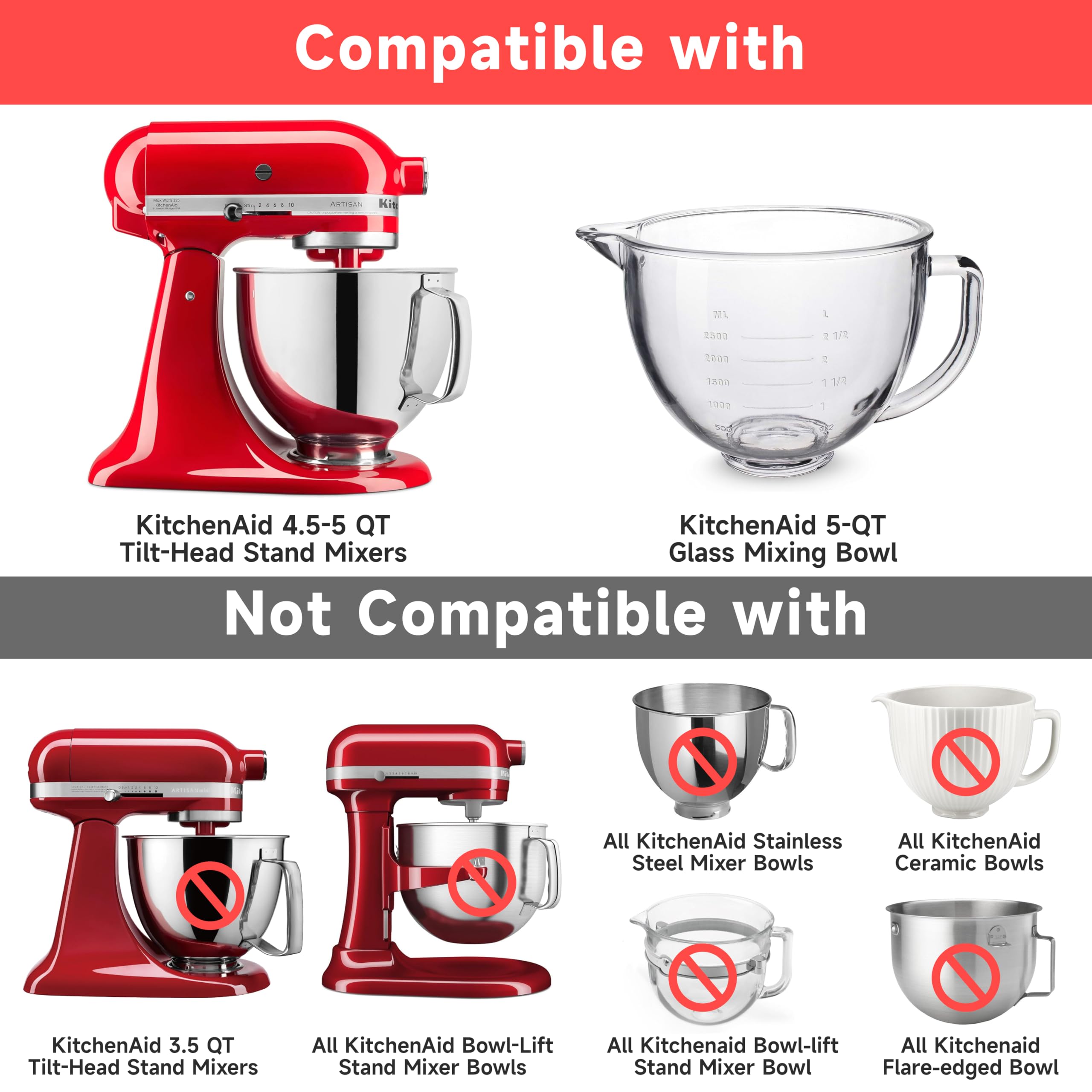 Luvcosy 4 Pack Silicone Covers Compatible With Kitchenaid Tilt-Head Stand Mixer 4.5-5 Quart Glass Mixer Bowls, Kitchenaid Mixer