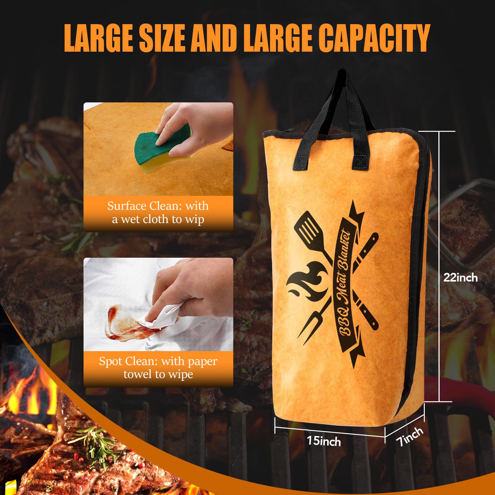 BBQ Blanket for Resting Meat, 22 in Smoker Meat Resting Blanket, Reusable Insulated Waterproof BBQ Accessories Resting Bag with