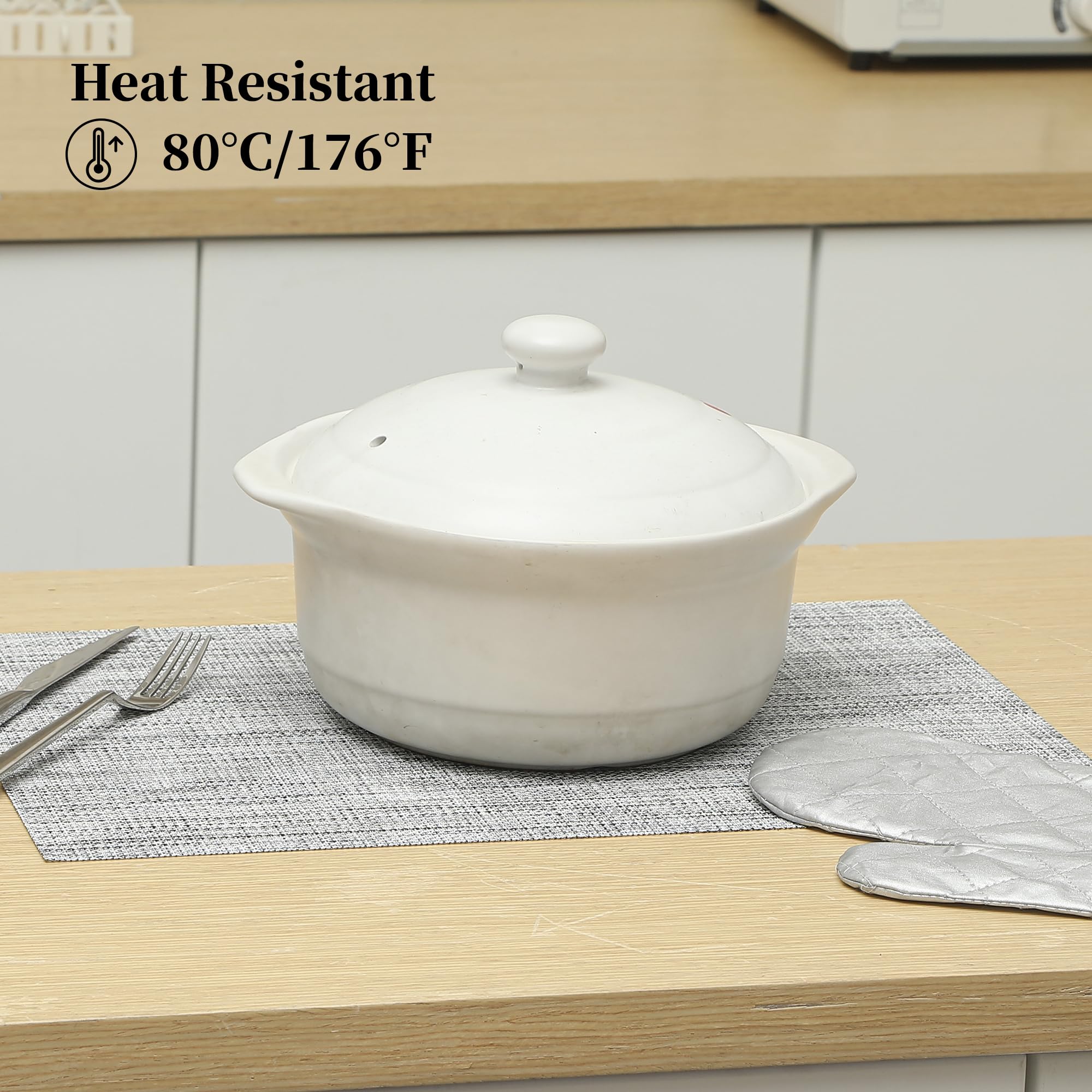 Leetaltree Linen Grey Placemats Set Of 8 - Heat Resistant Non-Slip Place Mats For Dining Table, Washable Durable Pvc Vinyl Woven