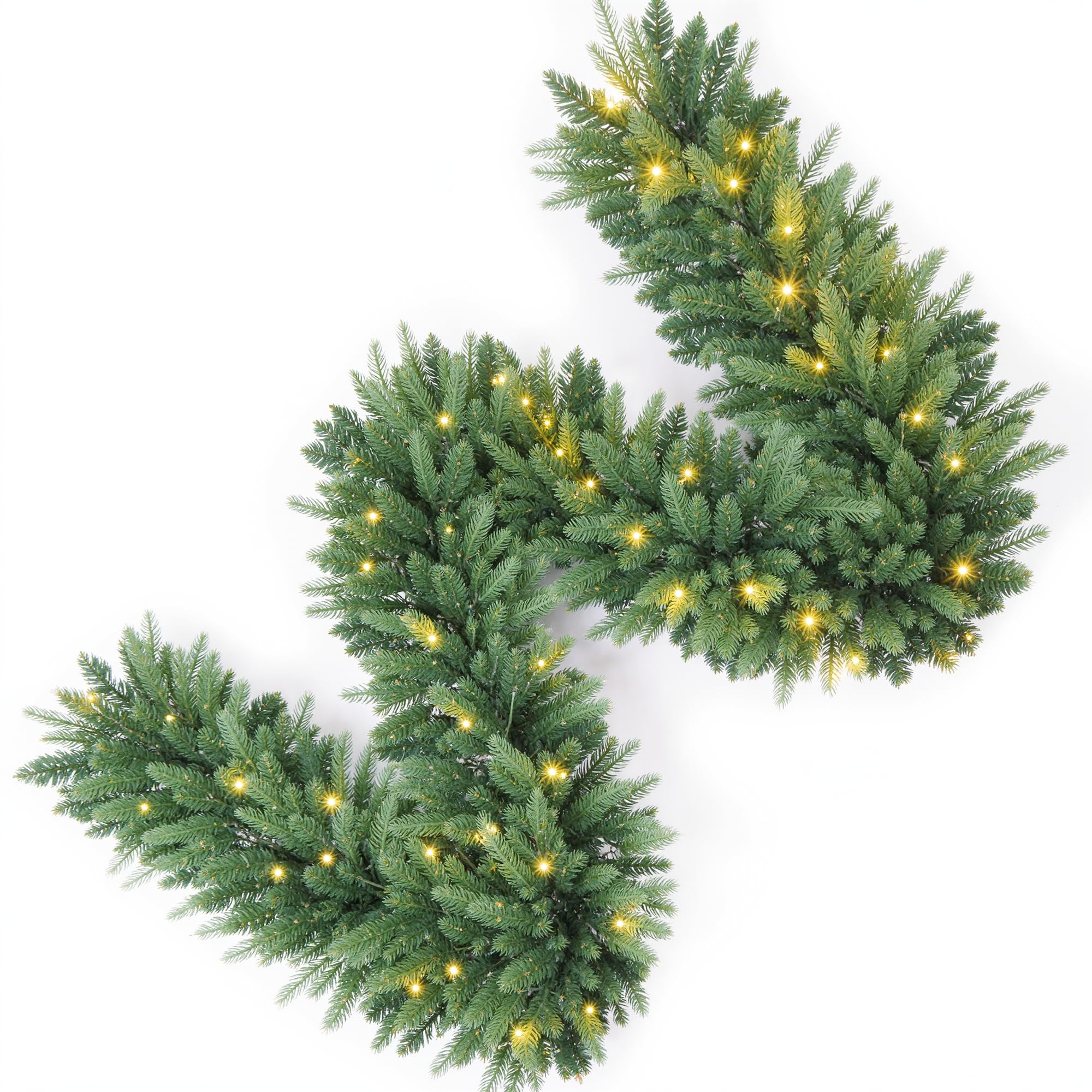 9FT Artificial Christmas Snow Garland with 50 Clear Lights, Pulg in, Pine Cone, Red Berry, String Light for Outdoor Indoor, Home