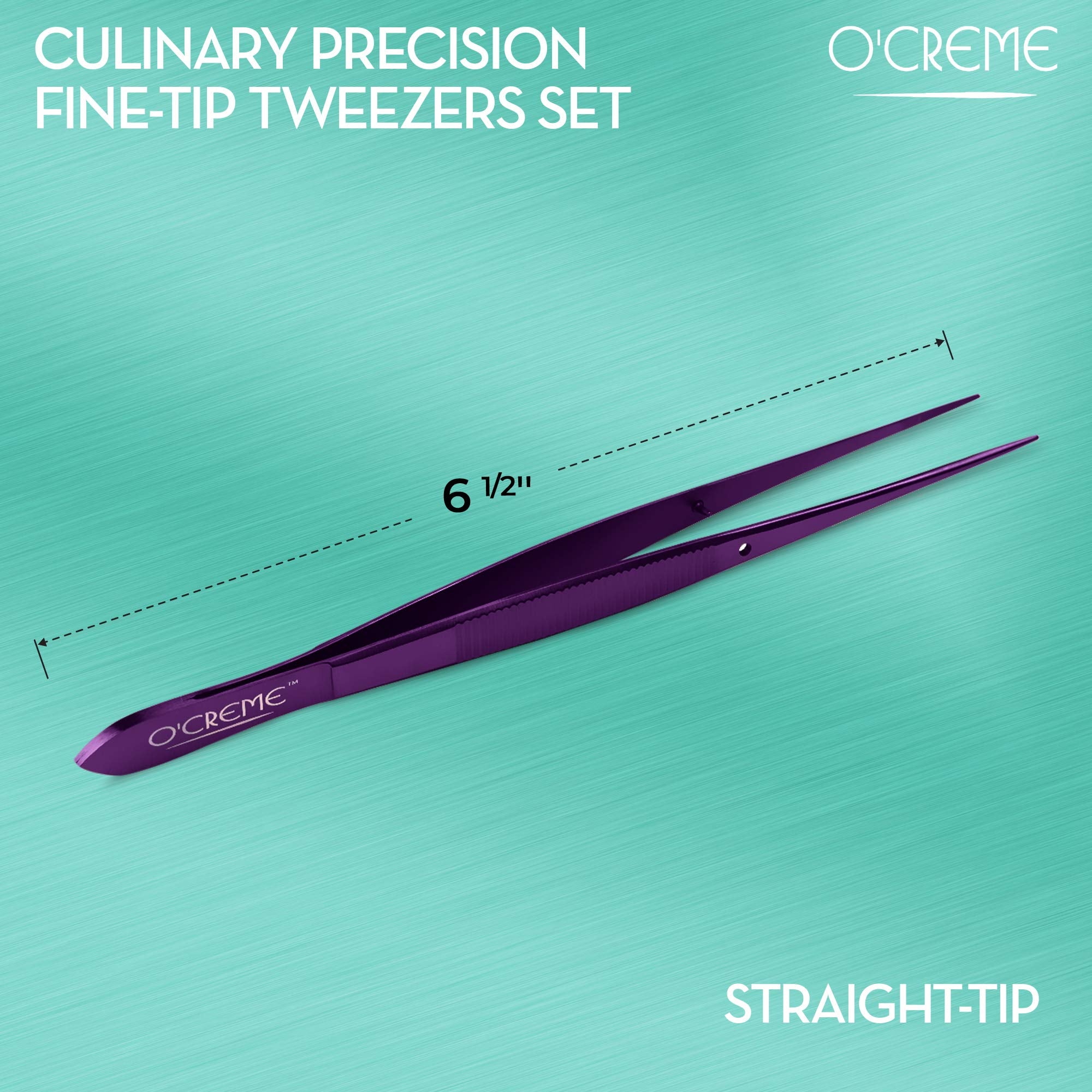 O'Creme Stainless Steel Precision Kitchen Tweezer Tongs 6.25'' with Fine Tip (Purple)