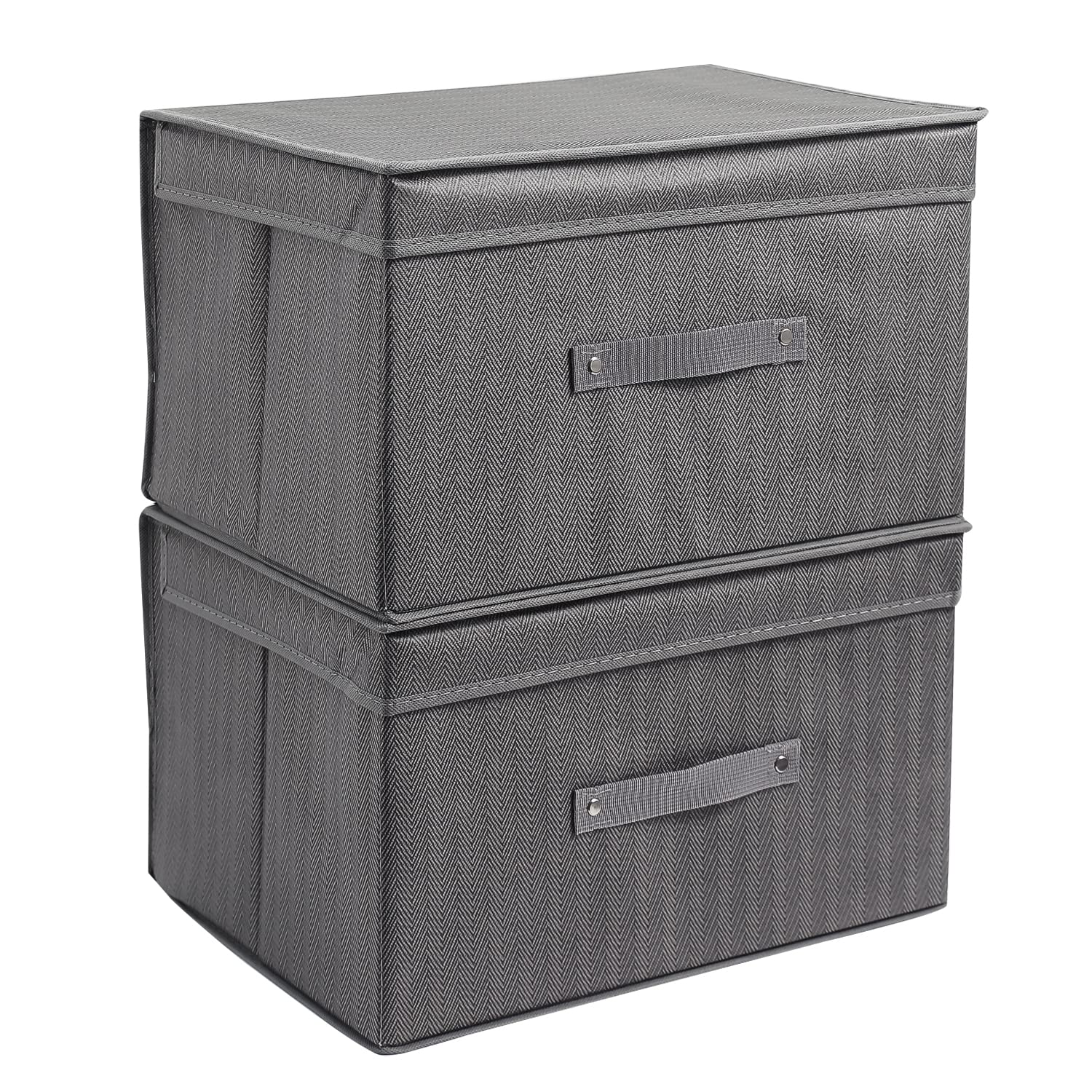 Homestorie Foldable NonWoven Storage Organizer Box With Lid, Grey (Ar1546 * 2)