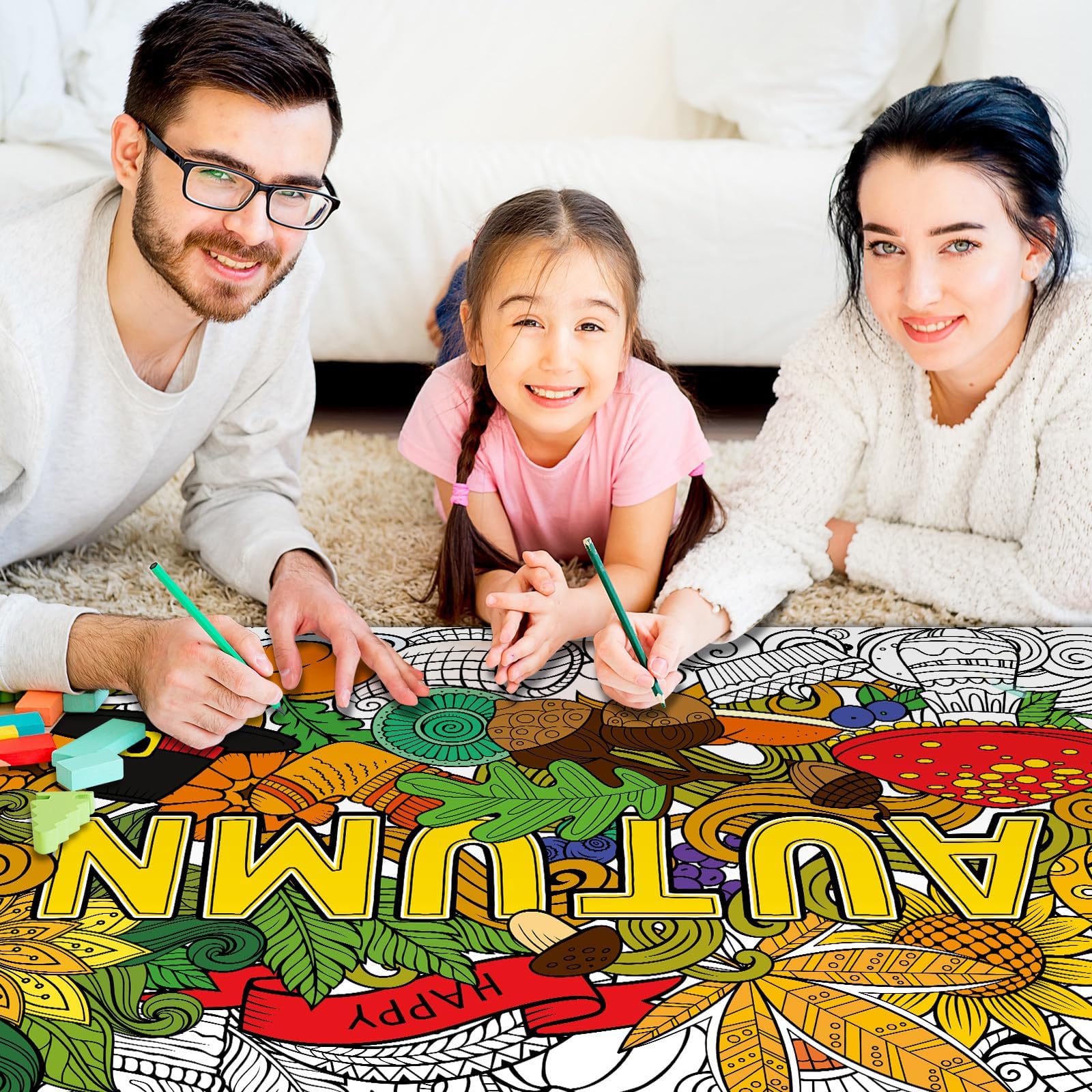 ZOIIWA Fall Coloring Poster Mandala Autumn Giant Coloring Tablecloth Fall Jumbo Pumpkin Sunflower Leaves Coloring Pages for Kids