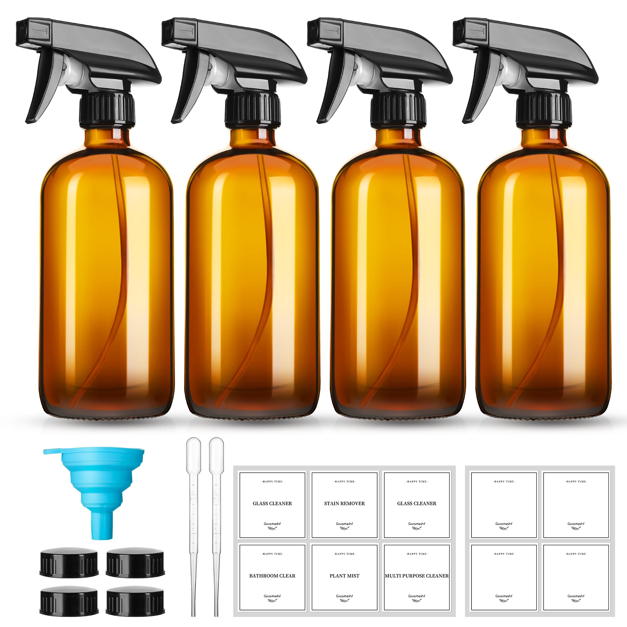 Givameihf 16Oz Amber Glass Spray Bottles,4 Pack Glass Spray Bottles Refillable Empty Bottle With Adjustable Nozzle,Spray Bottle