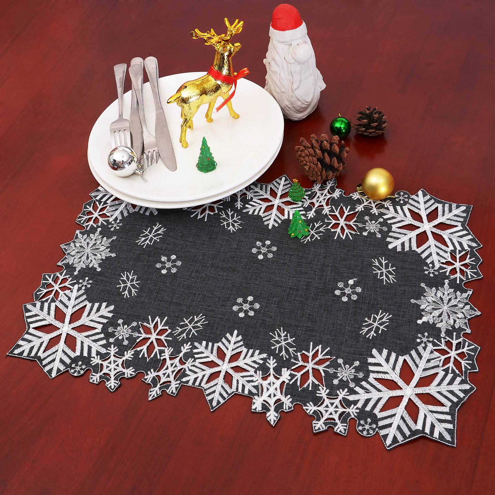 Simhomsen Embroidered Snowflakes Table Runners For Christmas Holiday And Winter (Gray, 13
