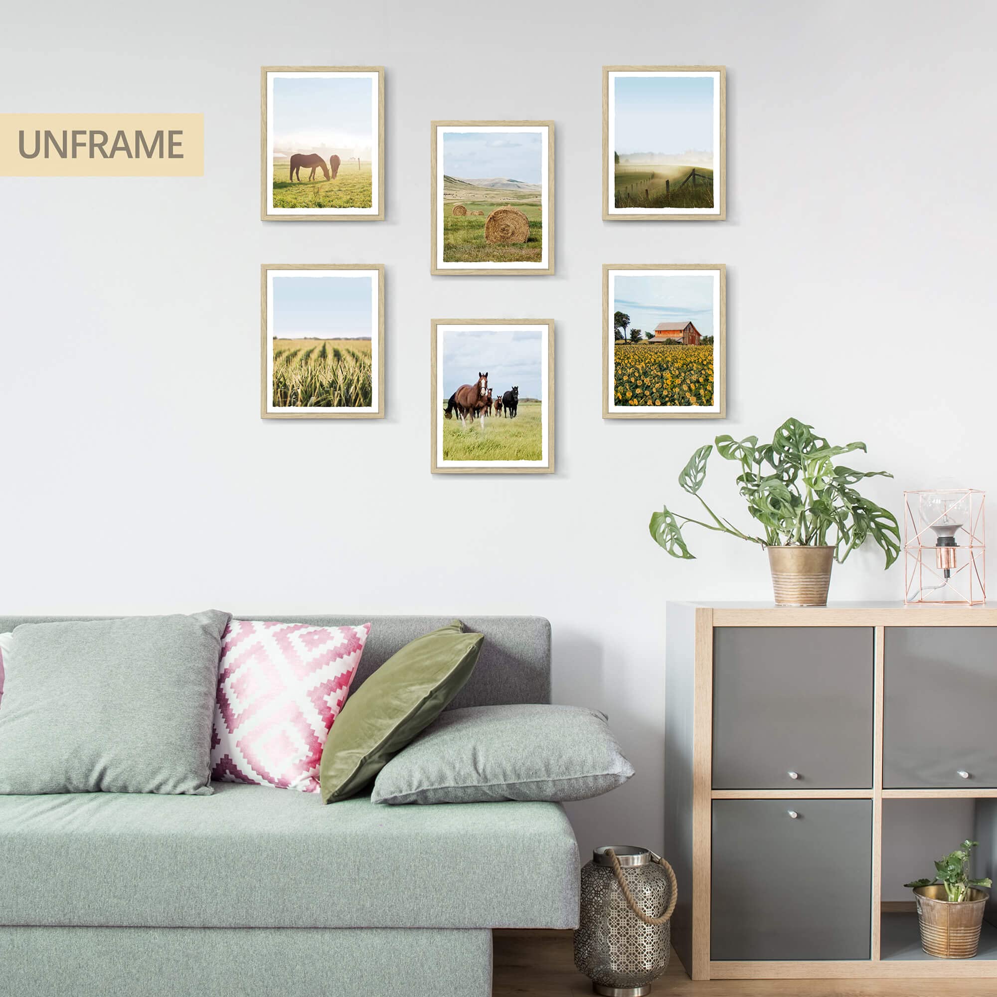 Color Play Rural Landscape Pictures Farmhouse Wall Art Set Of 6 Barn Prints Horse Straw Bales Grassland Photography For Home Wal
