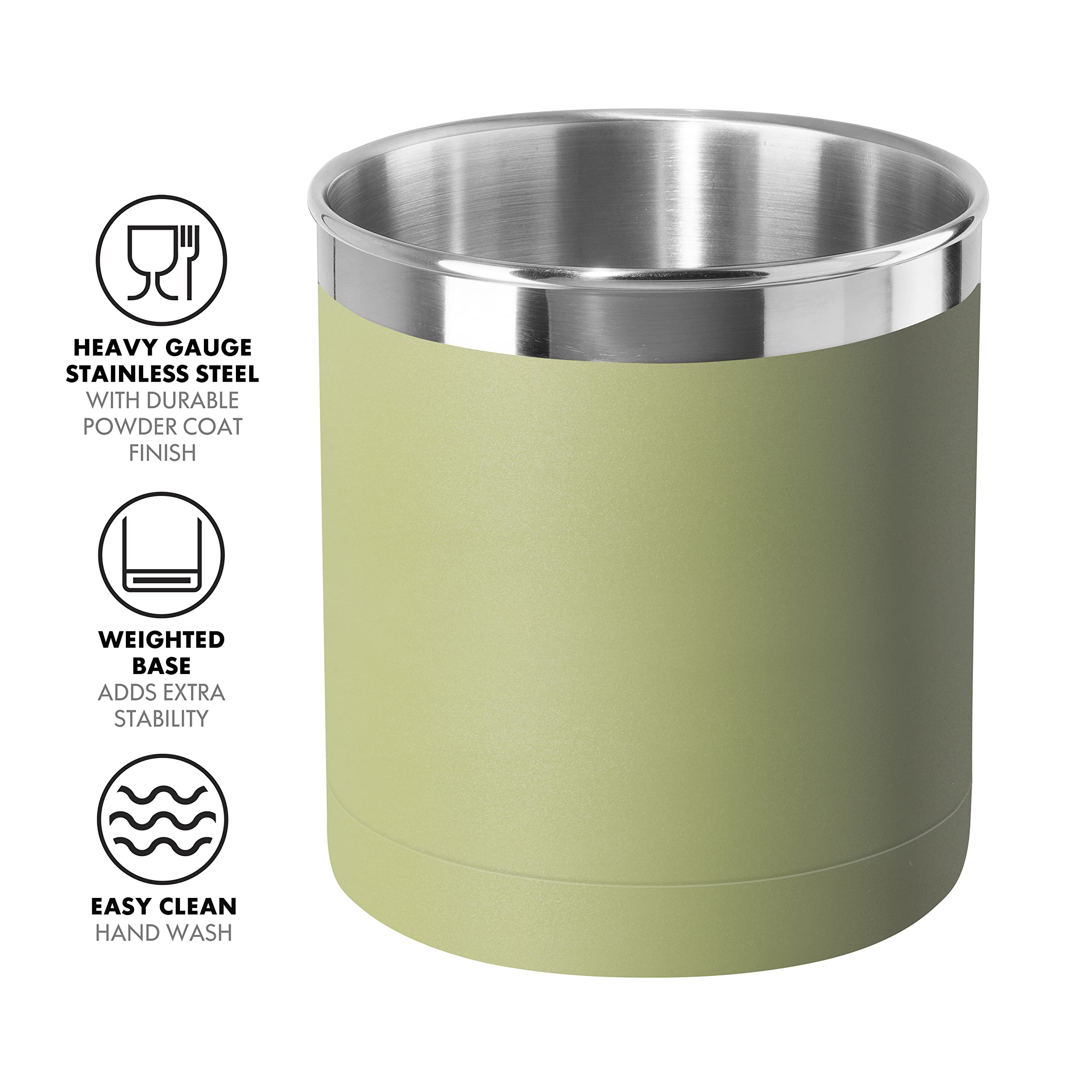 Oggi Stainless Steel Jumbo Utensil Holder - 7'' Utensil Caddy  Weighted Base for Stability - Extra Large Utensil Crock and Countertop Utensil Organizer  Olive