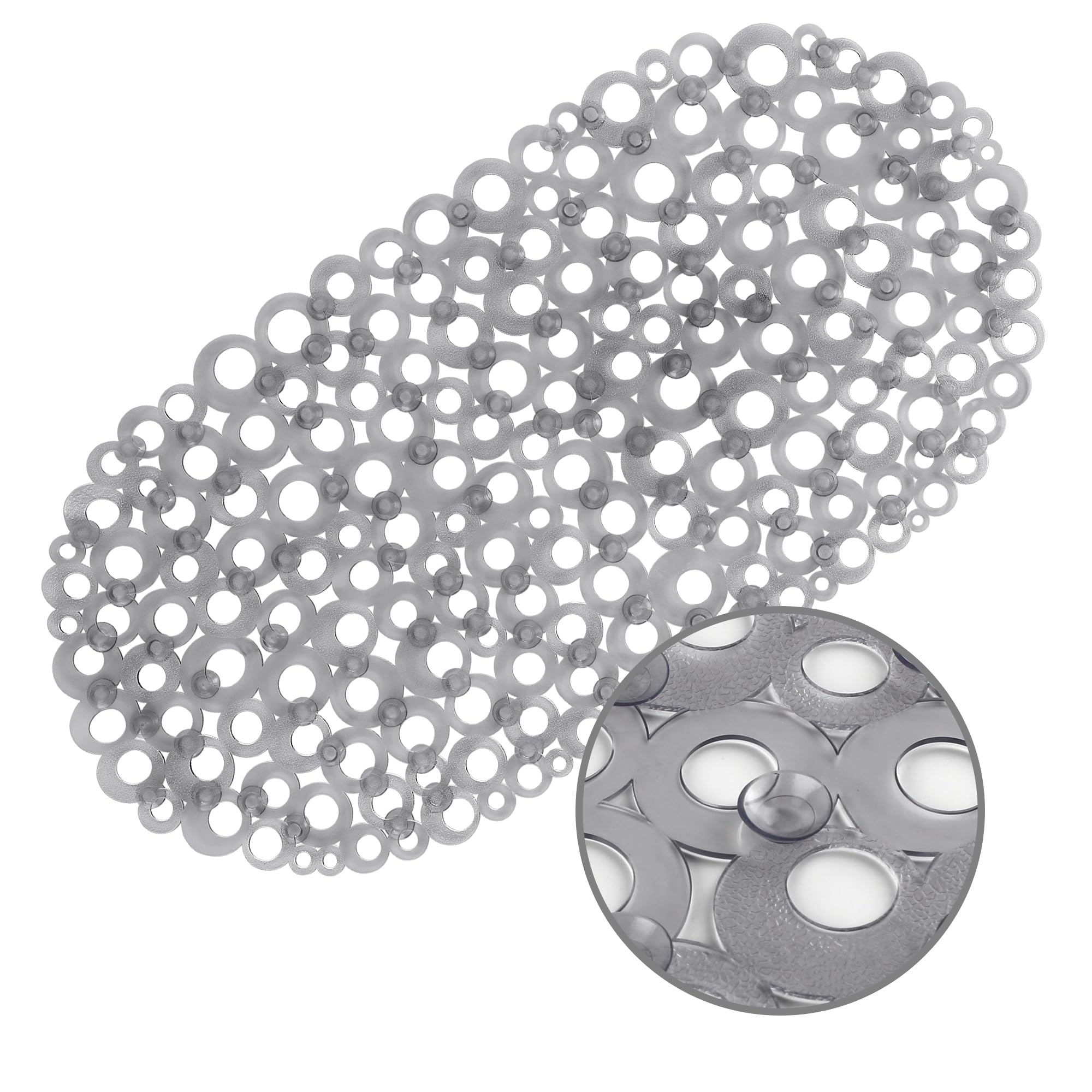 Weltrxe Oval Bathtub Mat Non Slip, Grey Bubbles Bath Mats For Tub, Shower Mat With Drain Holes, Suction Cups, Machine Washable B