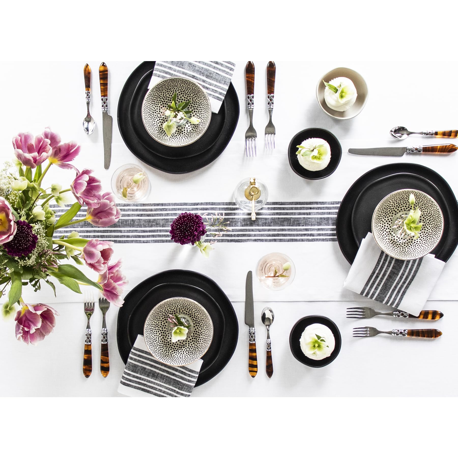 Solino Home Farmhouse Linen Black And White Table Runner 120 Inches Long - 100% Pure Linen Stripe Dining Table Runner 14 X 120 I
