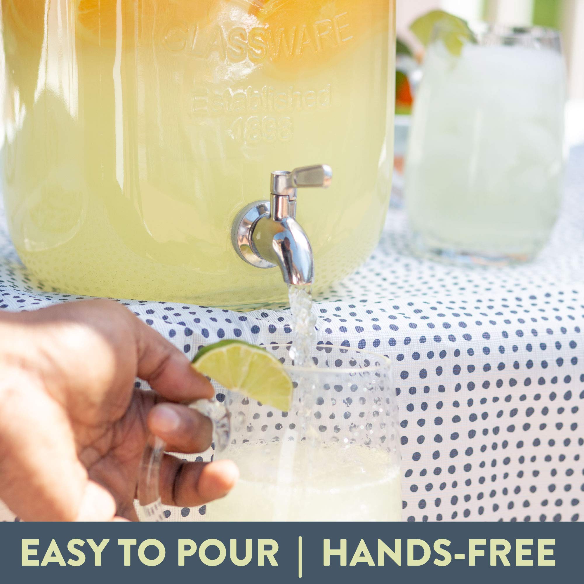 Crutello Outdoor Glass Beverage Dispenser With Stainless Steel Spigot & Ice Cylinder - 2 Gallon Drink Dispenser For Tea, Lemonad