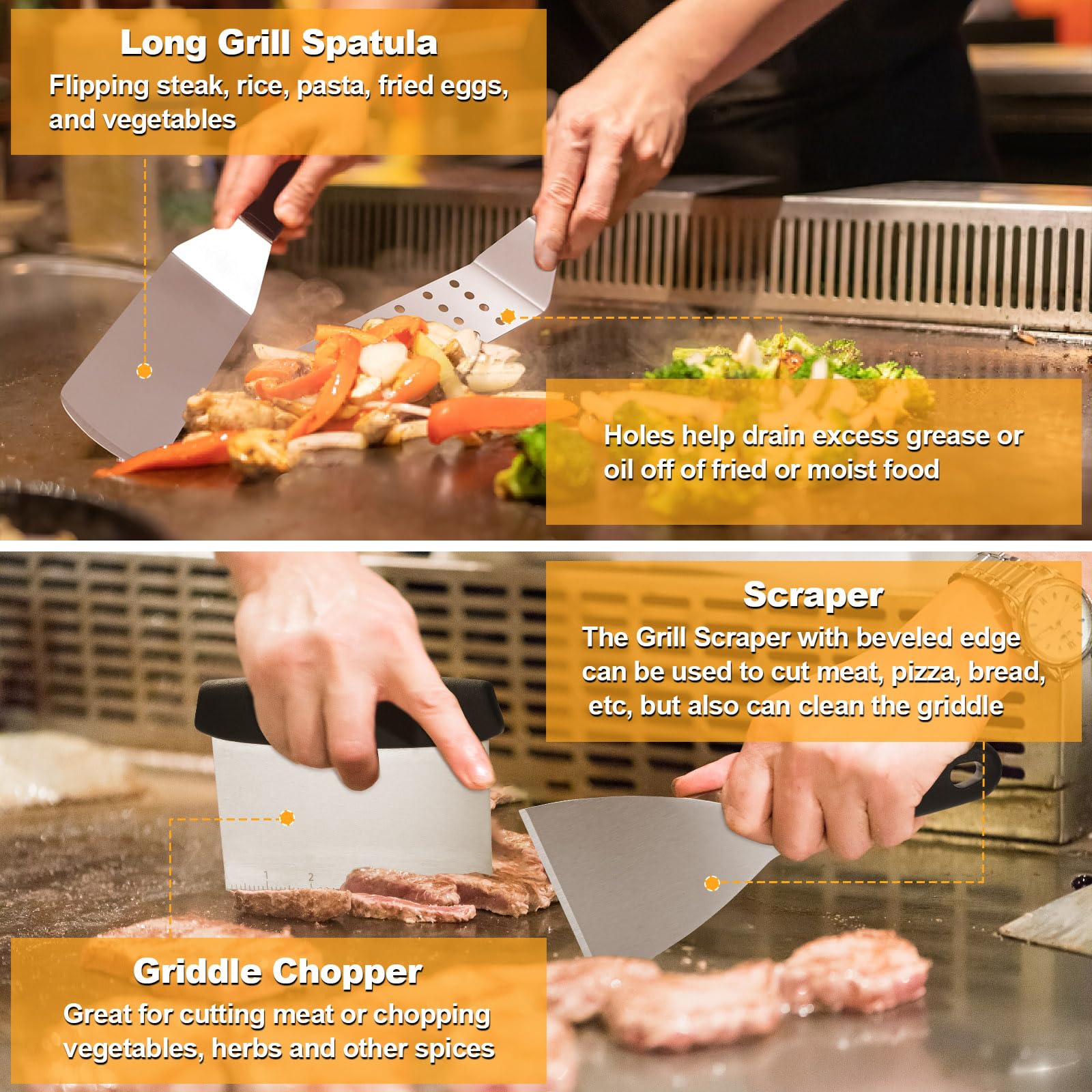 Griddle Accessories Kit, Terlulu 29 Pcs Flat Top Grill Accessories For Blackstone And Camp Chef, Metal Spatula Set With Burger P