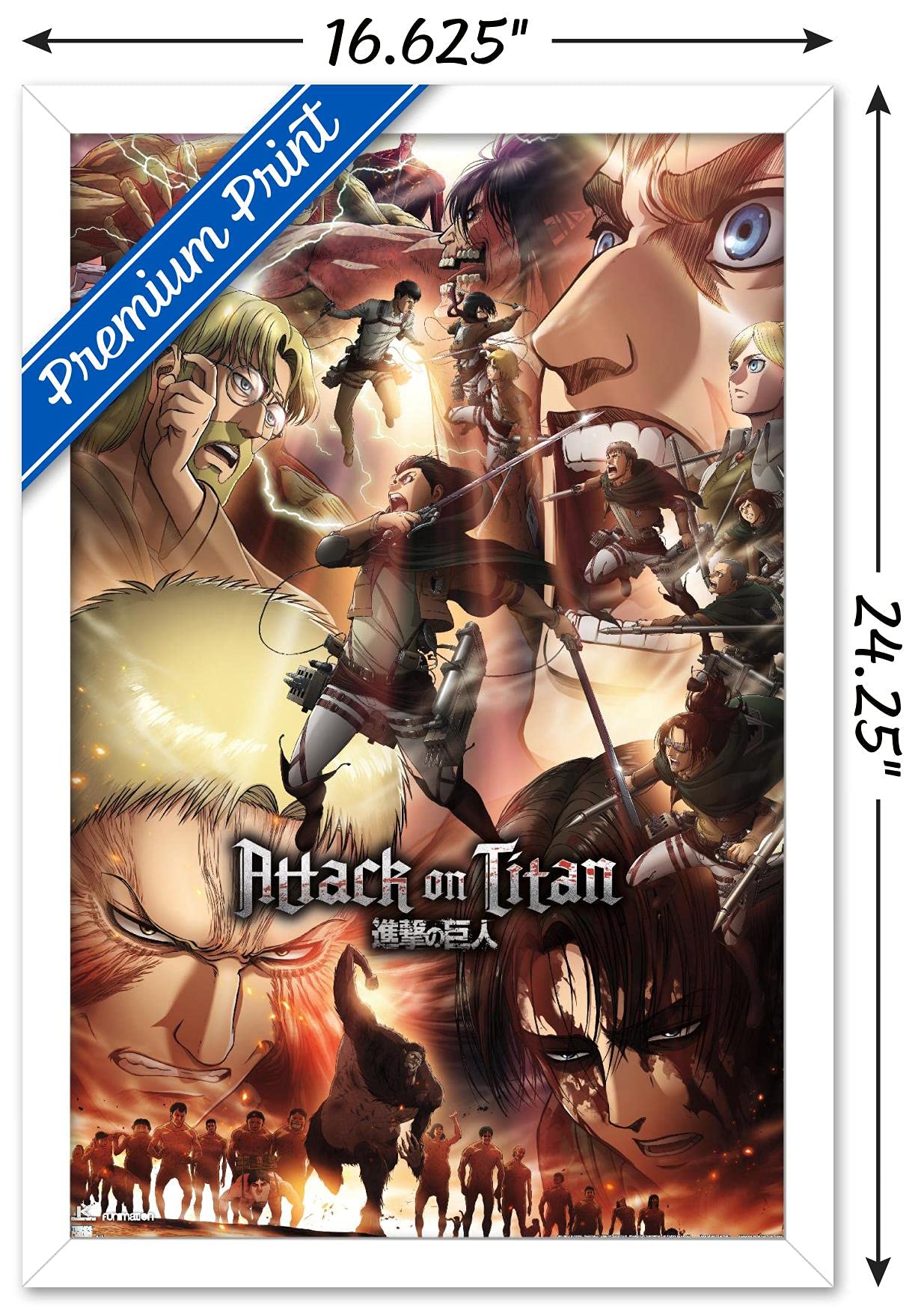 Trends International Attack On Titan: Season 3 - Key Art Wall Poster, 14.72'' X 22.37'', White Framed Version