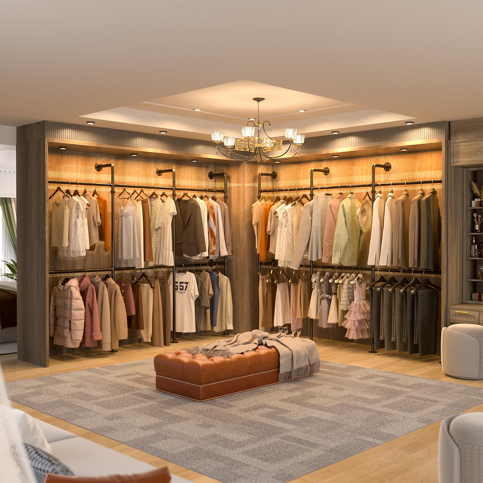 Aheaplus Industrial Pipe Clothing Rack, Reversible 9.85Ft Clothes Rack For Hanging Clothes, Heavy Duty Garment Rack, Wall Mounte