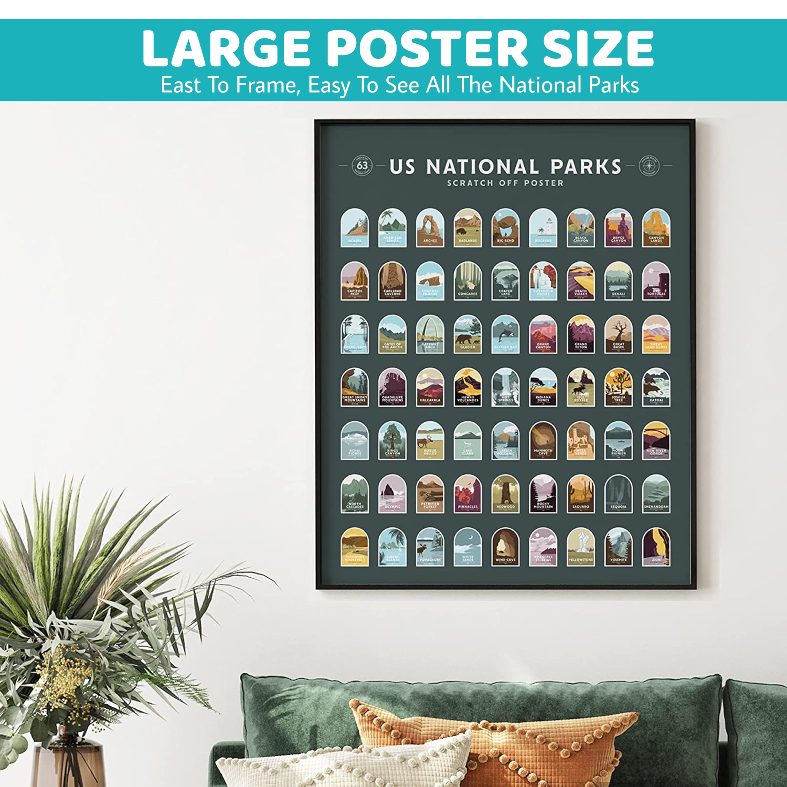 Enno Vatti Us National Parks Scratch Off Poster - Map Of 63 National Parks Of The United States - Travel Bucket List - Gift For