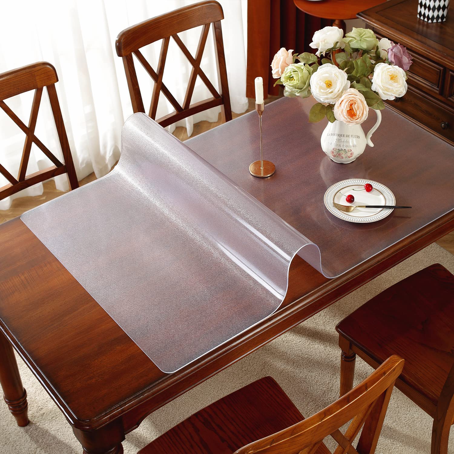 Ostepdecor Frosted Table Protector, 24 X 48 Inch Coffee Table Cover, 1.5Mm Thick Plastic Table Cover Protector, Pvc Desk Protect