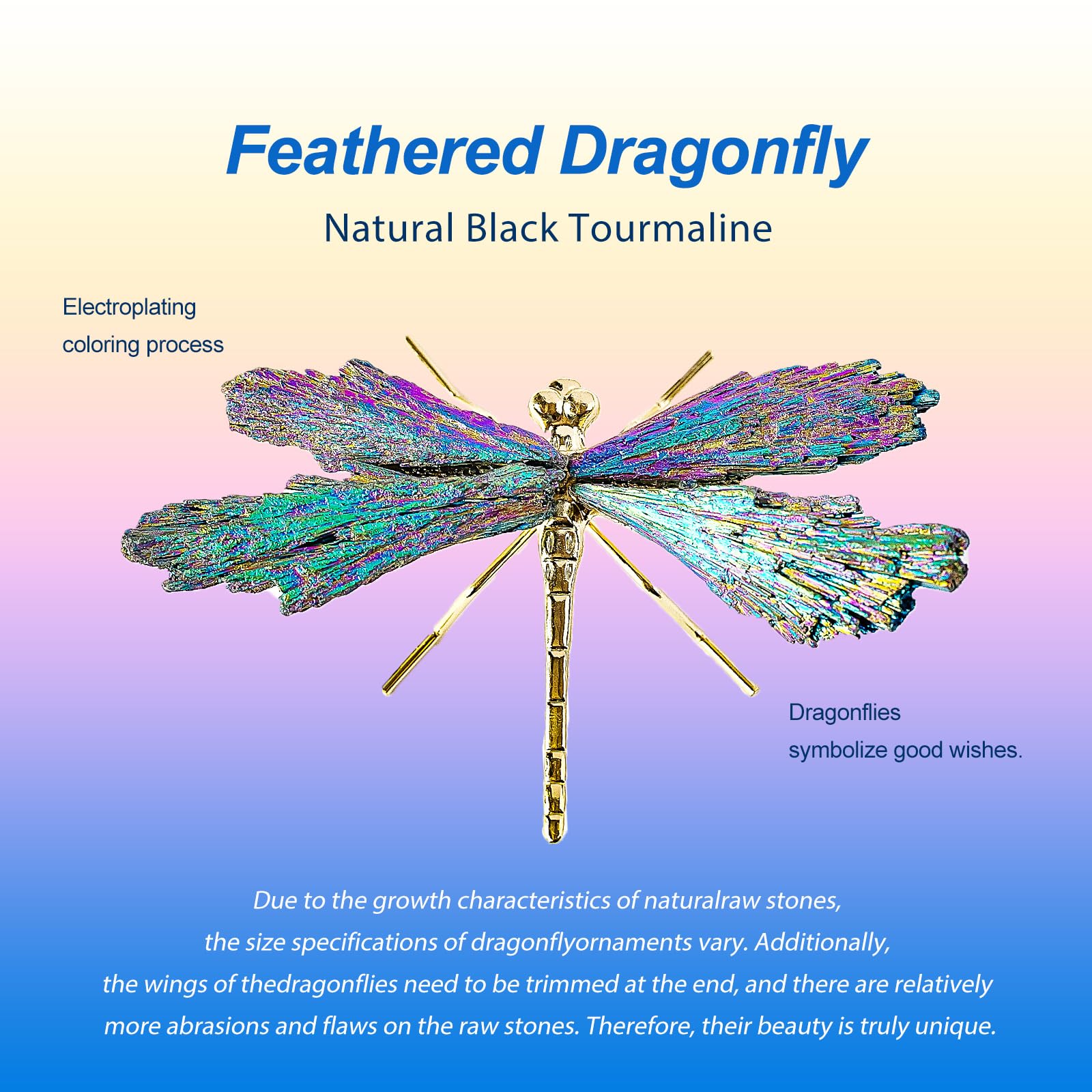 RJINGSHI Dragonfly Statue Natural Electroplated Tourmaline Dragonfly Decor Collection Natural Home Decor Healing Crystals Dragon