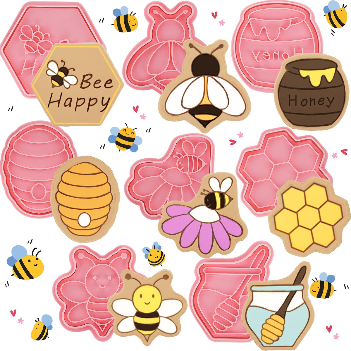 8 Pcs Insect Cookie Cutters With Plunger Stamps Set 3D Butterfly Bee Shape Biscuit Cutter Funny Cartoon Cookie Stamps Embossed C