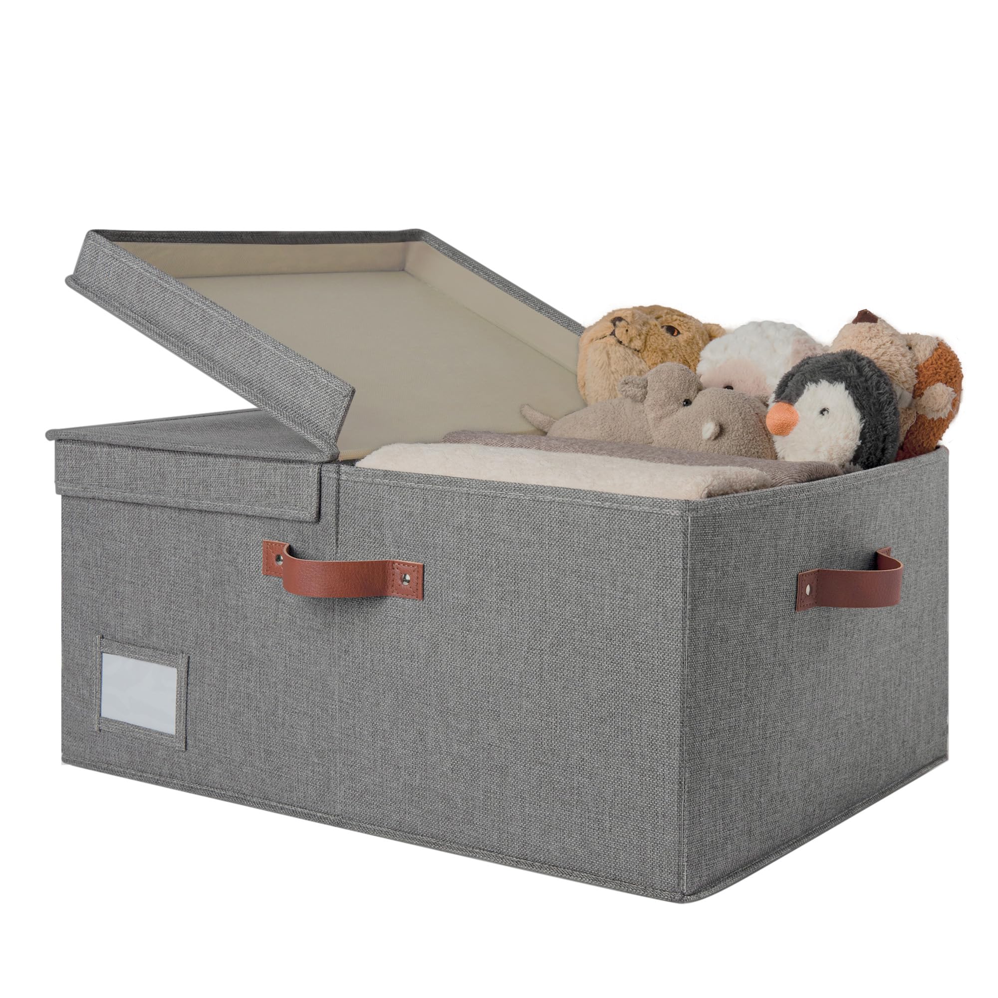 Granny Says Large Storage Bins With Lids, Decorative Storage Boxes, Fabric Storage Bins With Double-Open Lid And Divider, Collap