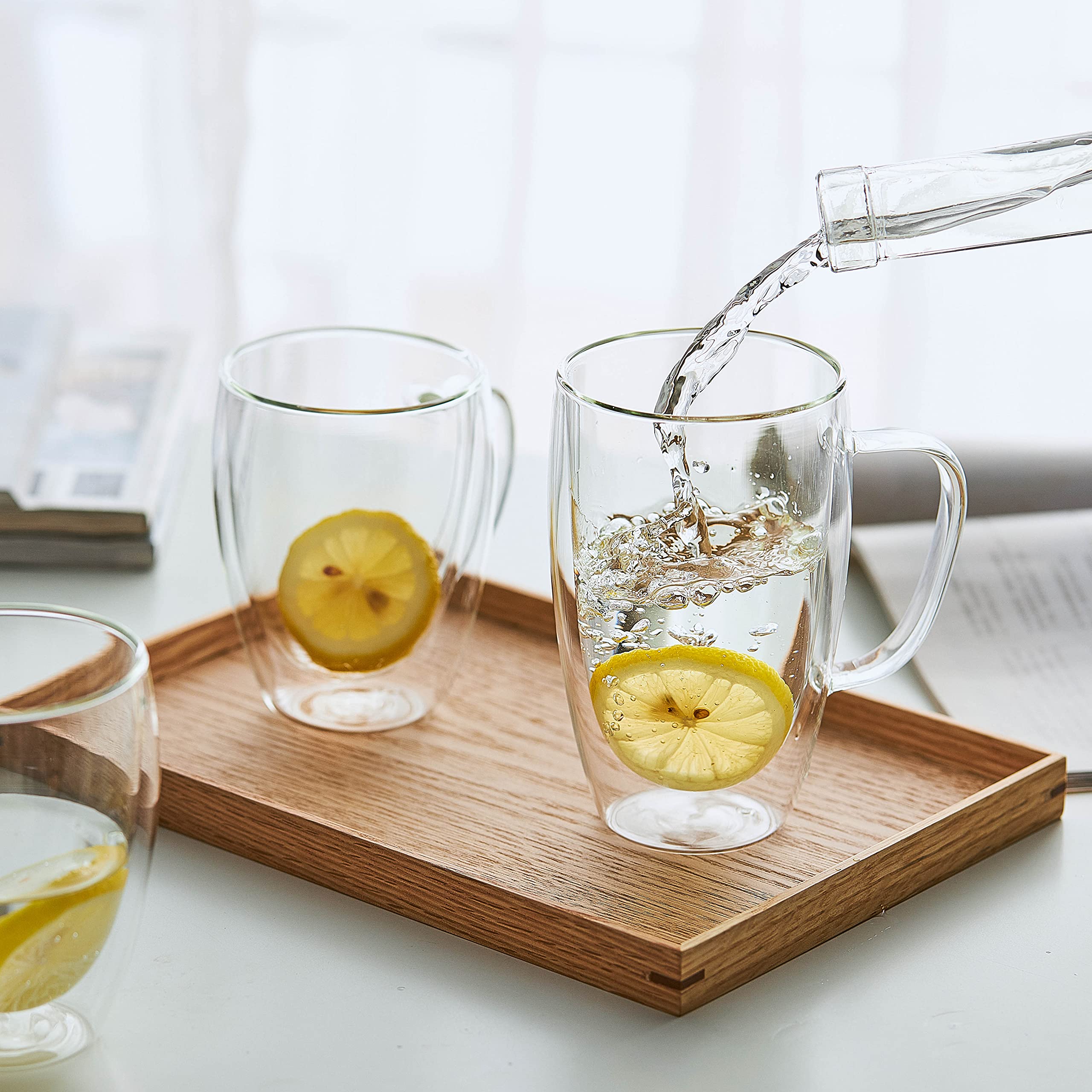 Meway 16Oz/6 Pack Coffee Mugs, Thickened Clear Glass Double Wall Cup With Handle For Coffee, Tea, Latte, Cappuccino (16 Oz,6)