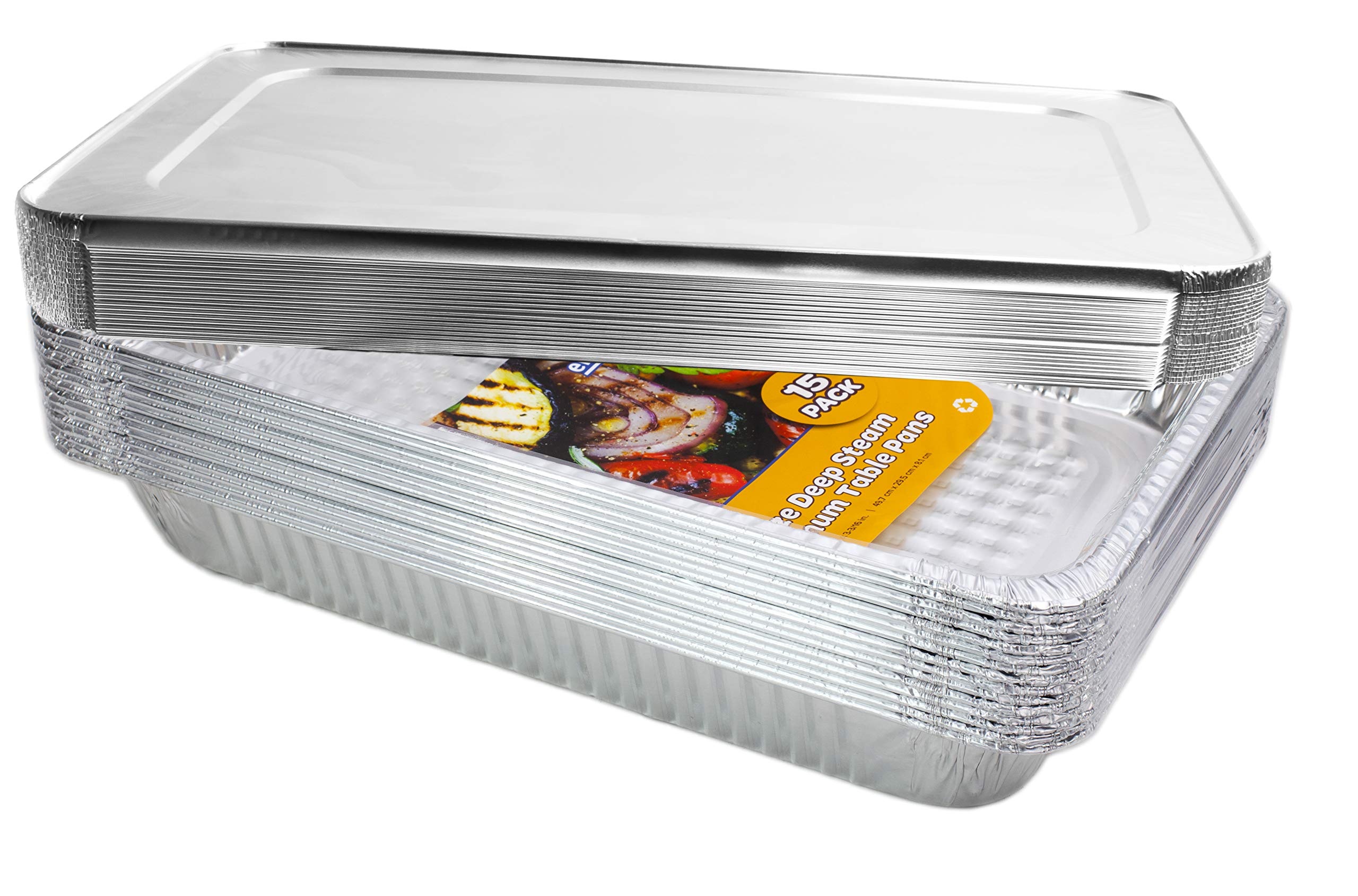 Large Aluminum Pans With Lids Disposable (15 Pans 15 Lids) Full Heavy Duty Roasting, Broiling, Baking, Catering Pans 21x13x3