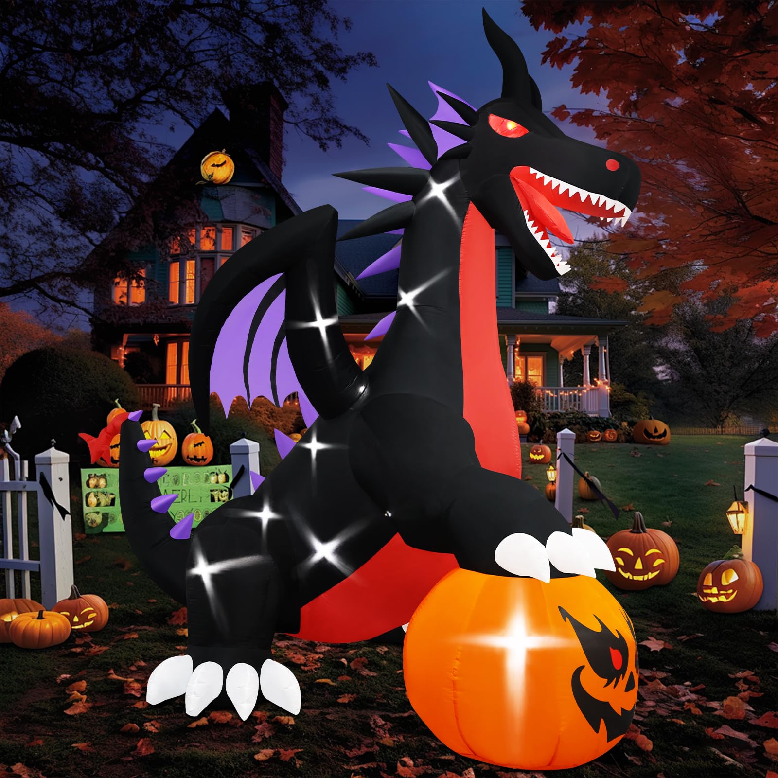 Halloween Inflatables Giant 8Ft Tall Headless Horseman Day of The Dead Outdoor Decoration, Pumpkin Knight with Horse Blow Up Yar