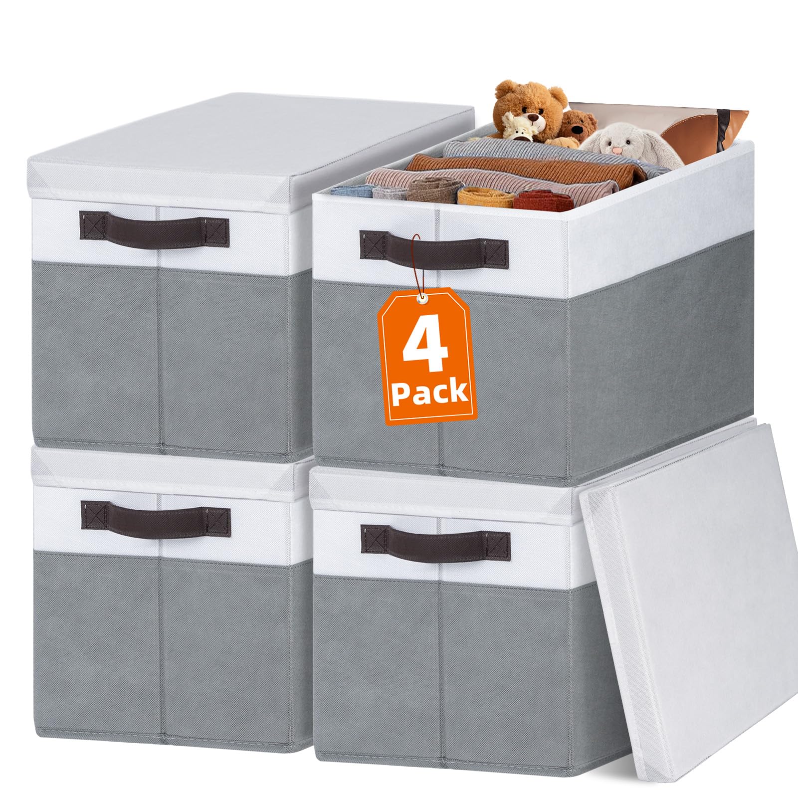 Criusia Large Storage Baskets Bins With Lids 4 Pack, Storage Baskets For Organizing Shelves Nursery Bedroom, Home Closet Organiz