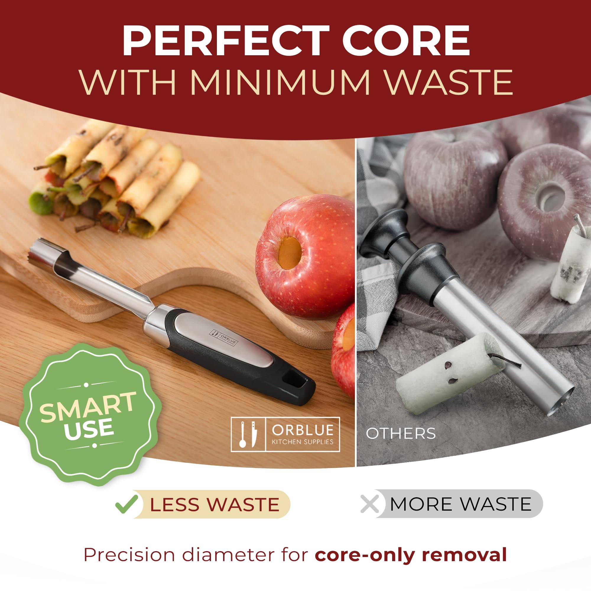Orblue Apple Corer - Best Stainless Steel Fruit Core Remover Tool Black