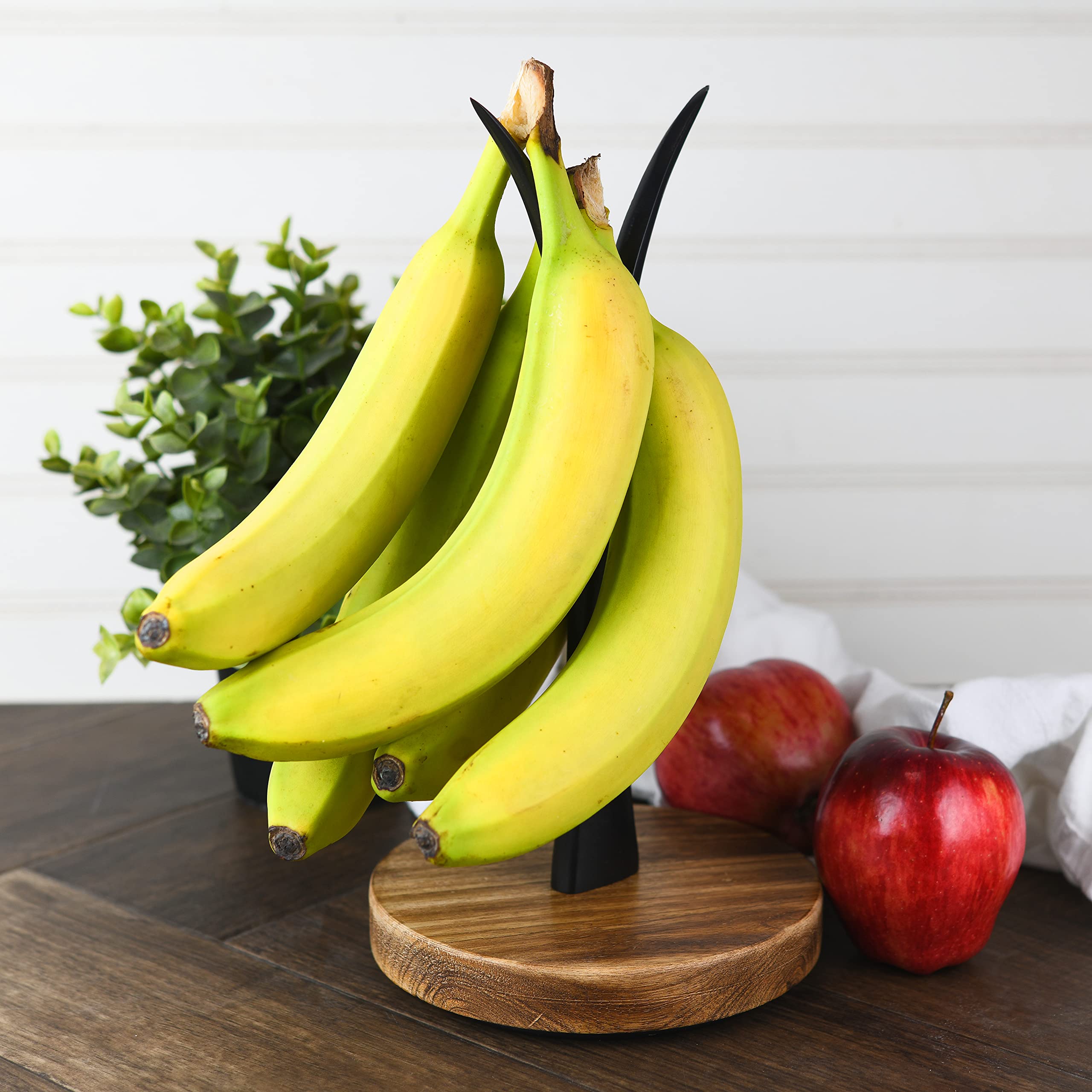 Modern Farmhouse Banana Holder For Kitchen Counter, Vintage Wire And Wooden Base Banana Hanger For Kitchen Countertop Decor, Ban