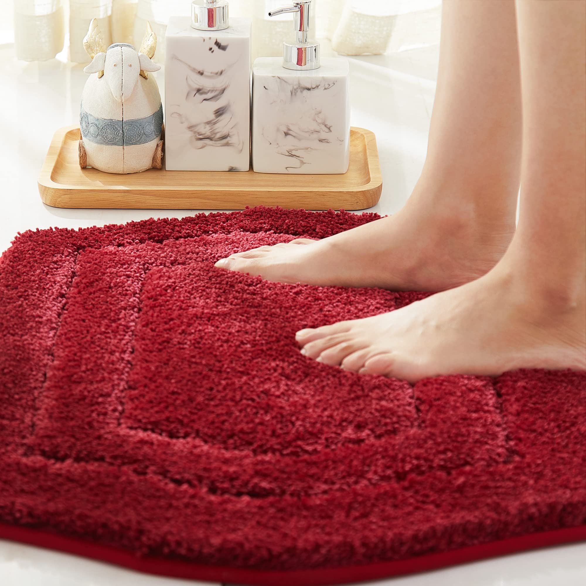 COSY HOMEER Extra Thick Bath Rugs for Bathroom - Anti-Slip Bath Linen Sets Mats Soft Plush 100% Strong Polyester Living Room Bedroom Water Absorbent(Red 20x32 - Inches)