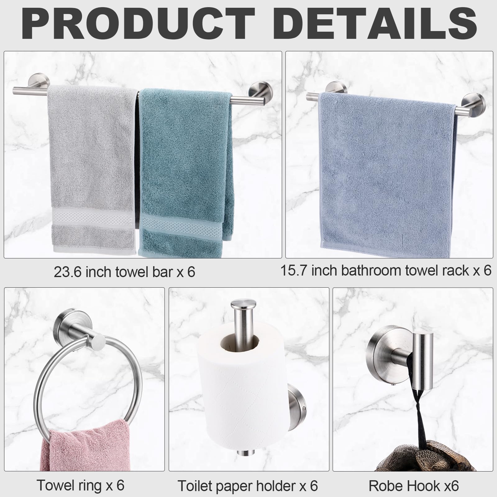 Gisafai 30 Pcs Bathroom Hardware Set, 23.6 Inch Brushed Towel Bar Ring Toilet Paper Holder Robe Towel Hook, Sus304 Stainless Ste
