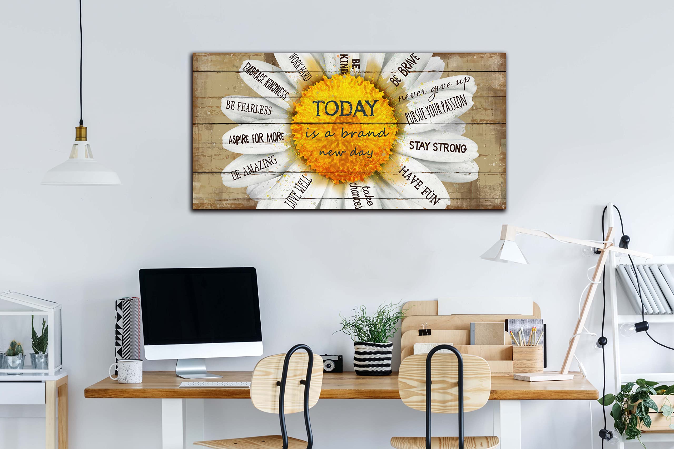 Yellow Wall Decor for Living Room - Flower Canvas Wall-Art for Bedroom Inspirational Posters for Women - Daisy Wall Decor Ready to Hang Size 20'' x 40''