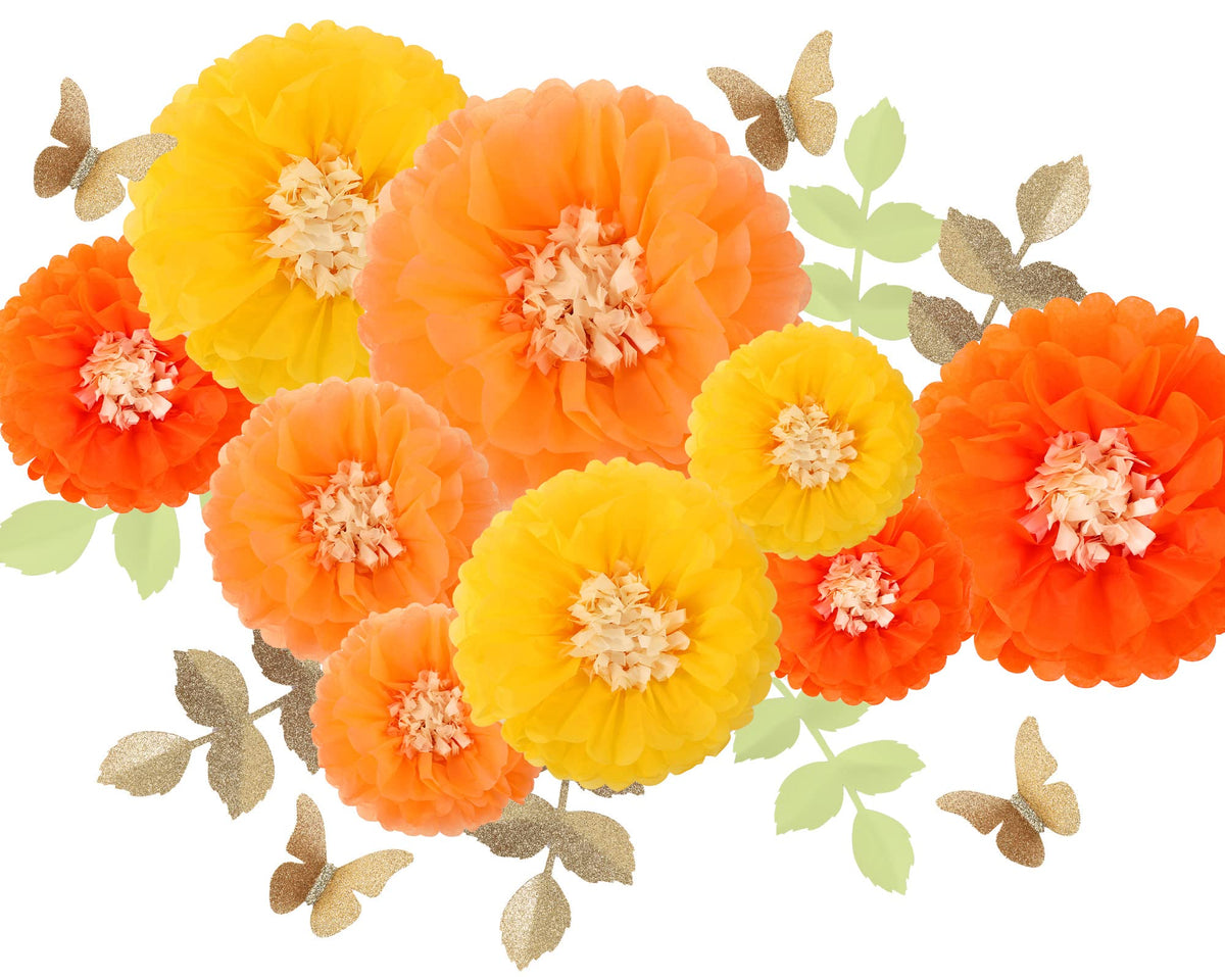 Fonder Mols Yellow Orange Gold Tissue Paper Flowers Tissue Pom Poms Blooms For Little Cutie Baby Shower, Nursery Decor, Fall Bir