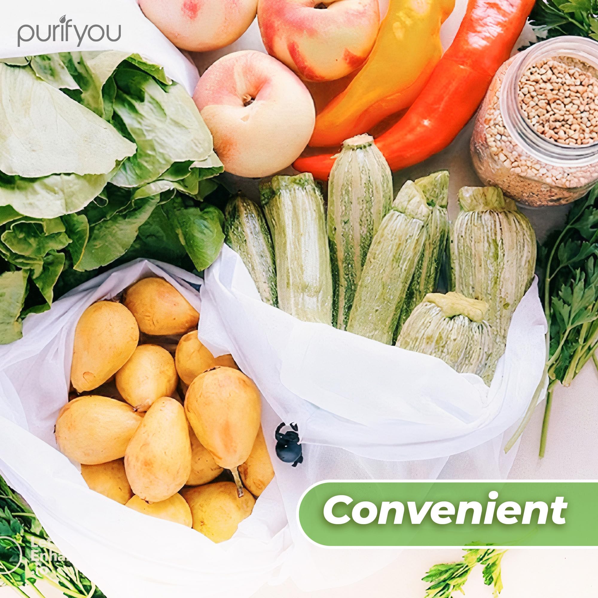 Purifyou Set Of 9 Reusable Produce Bags, Heavy Duty Washable Mesh Grocery Bag With Drawstring, Ideal For Farmers Market, Beach,