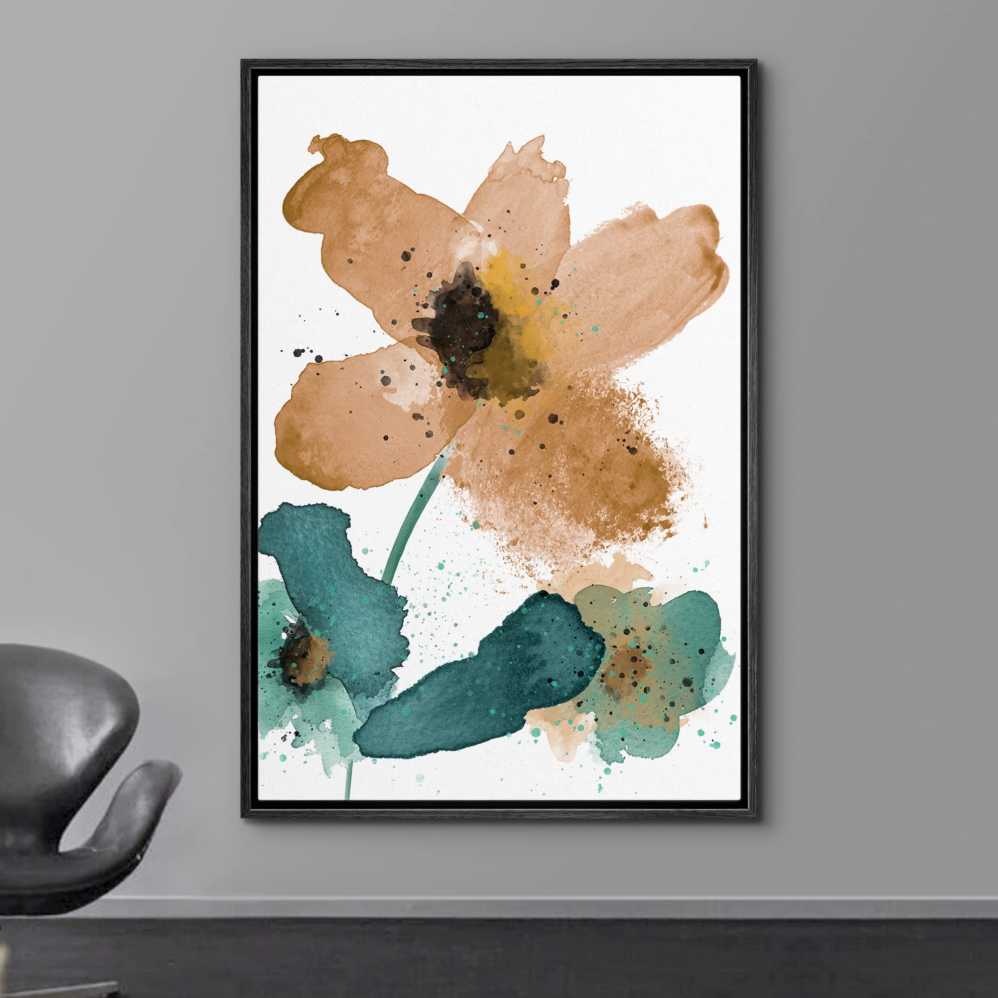 Wall26 Framed Canvas Print Wall Art Watercolor Explosion Orange & Green Daisies Floral Botanical Illustrations Minimalism Glam M