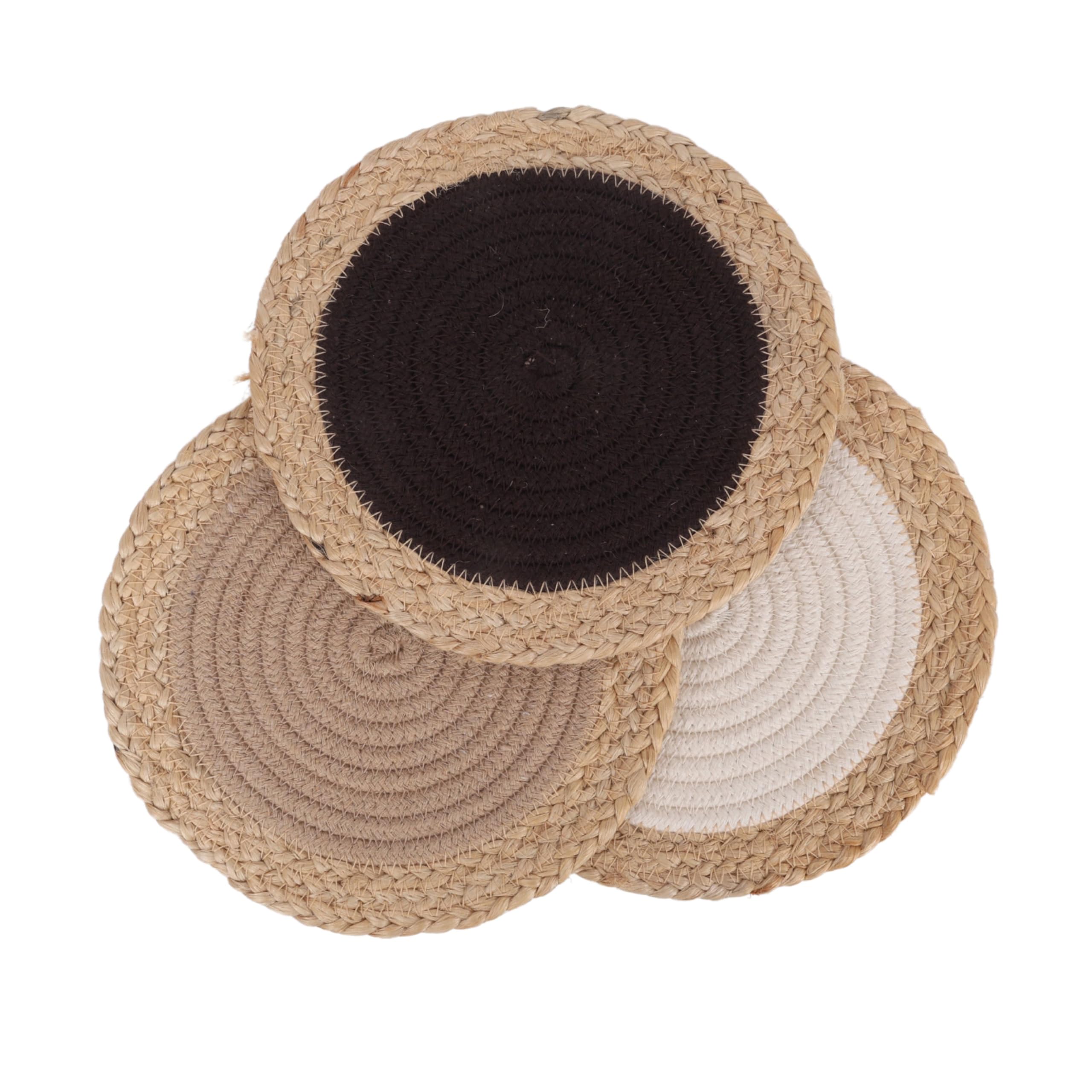 Denova Cotton Rope Trivet For Hot Pots And Pans - Heat Resistant, Round Table Protector, Handcrafted (Pack Of 3, Multicolor With