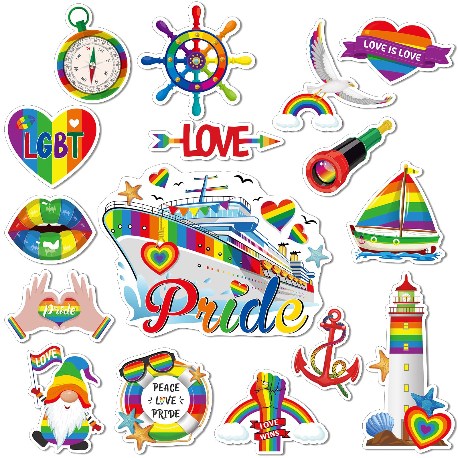 Capoda 16 Pcs Gay Pride Cruise Door Magnets Decorations LGBT Ship Car Refrigerator Magnets Stickers Love is Love Rainbow Pride C