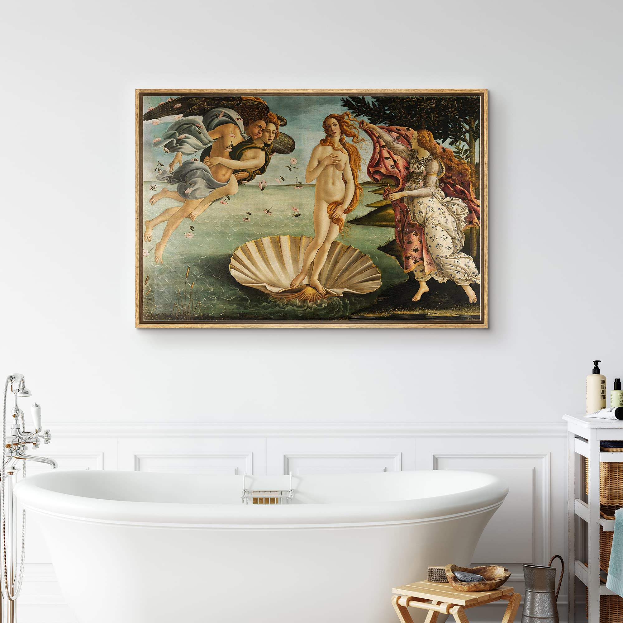 NWT Framed Canvas Print Wall Art Botticelli's The Birth of Venus Decorative Historic Oil Painting Fine Art Traditional Scenic Colorful Ultra for Living Room  Bedroom  Office - 16''x24'' Natural