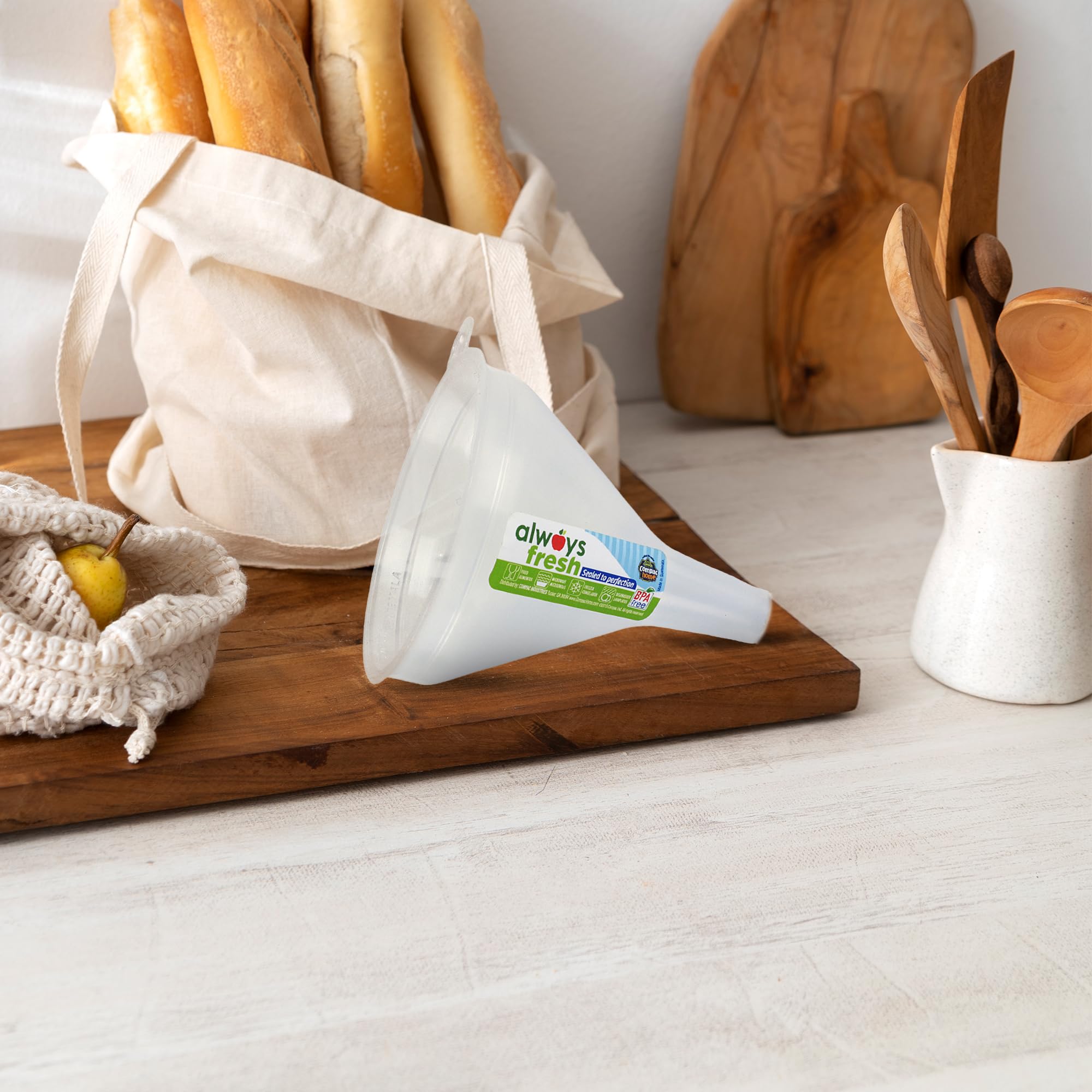 Compac Home Small Funnel - Natural - Clear - Food Storage, Portion Control, Dishwasher Safe, Microwave Safe
