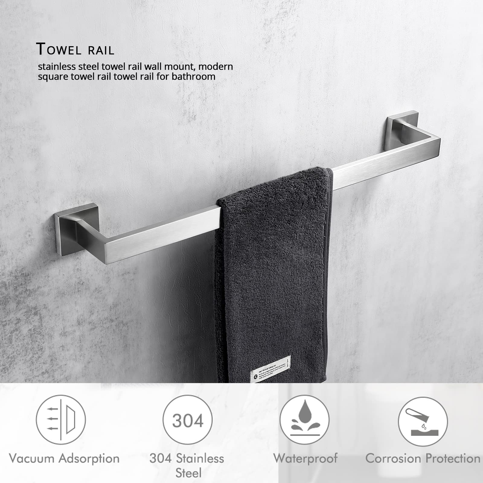 Banolux Towel Rack, 22 Inch Single Towel Bars For Bathroom, Towel Racks For Bathroom Wall Mounted Sus304 Stainless Steel Hand To