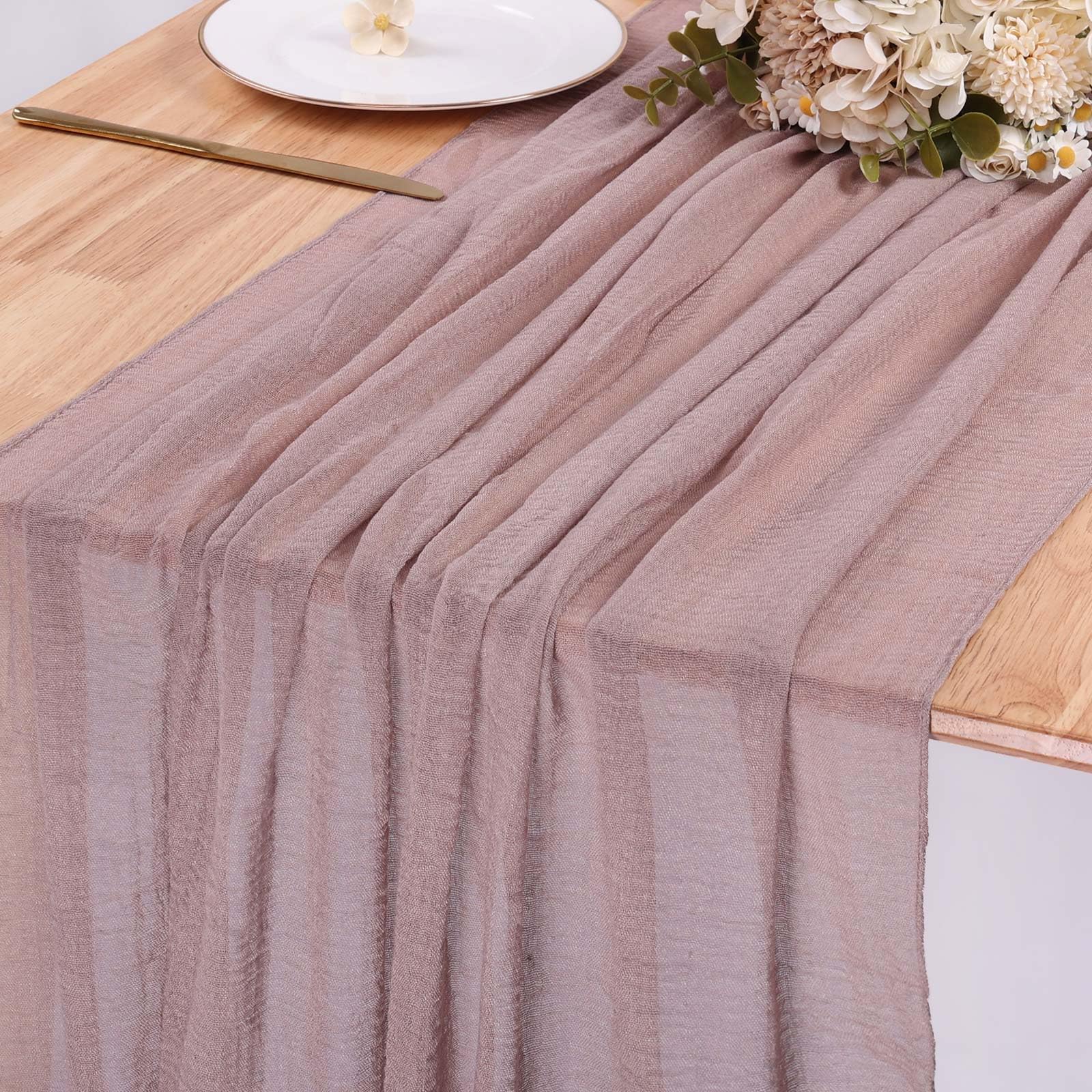 Sajoo 13Ft Linen Grey Cheesecloth Table Runner Boho Gauze Table Runner 35X157 Inches Boho Cheese Cloth Tablecloth For Wedding Ba