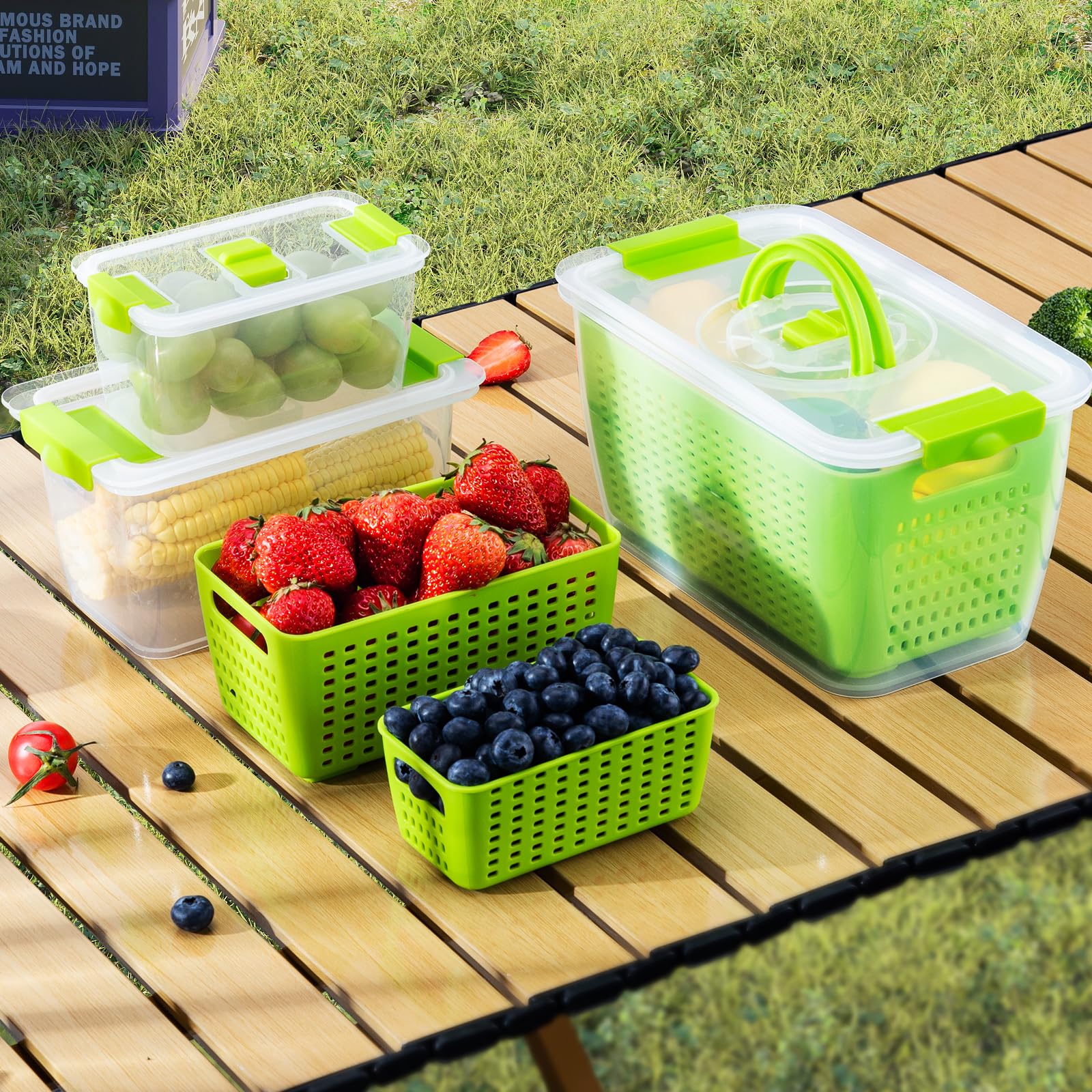 Luxear Fruit Vegetable Storage Container, 3 Pack Fresh Containers -Green