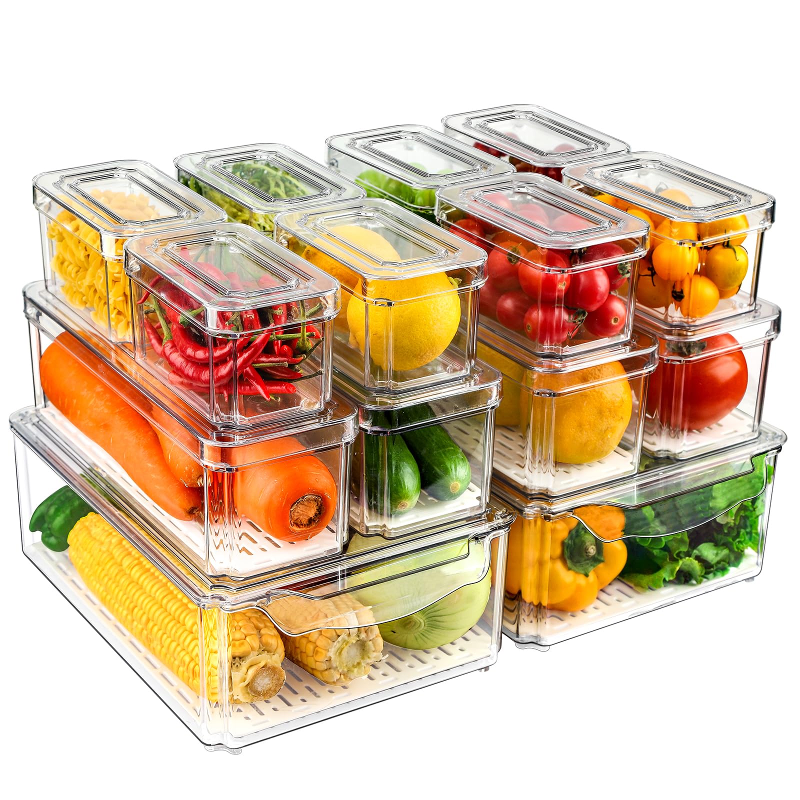 Nisilin 14 Pack Fridge Organizers And Storage - Refrigerator Organizer Bins With Lids, Bpa-Free Fridge Organization, Fruit Stora